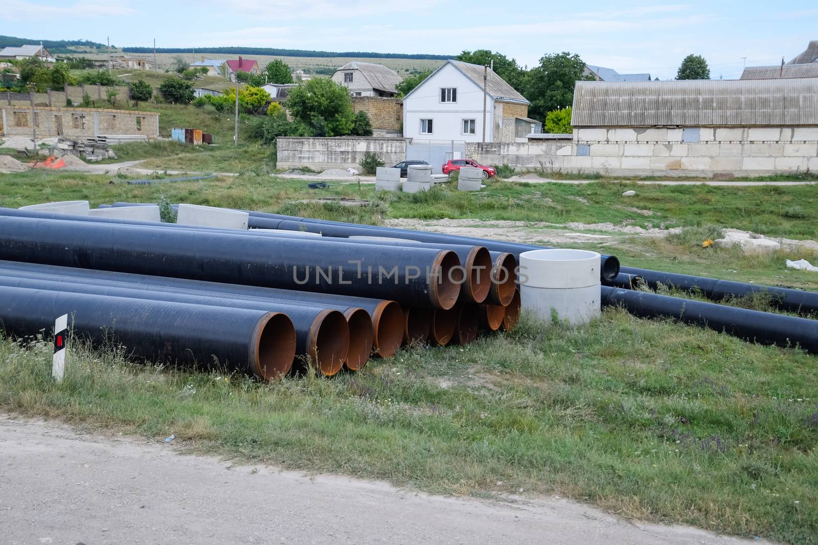 Construction of the pipeline. Underground gas pipeline, pipeline laying underground. by fedoseevaolga