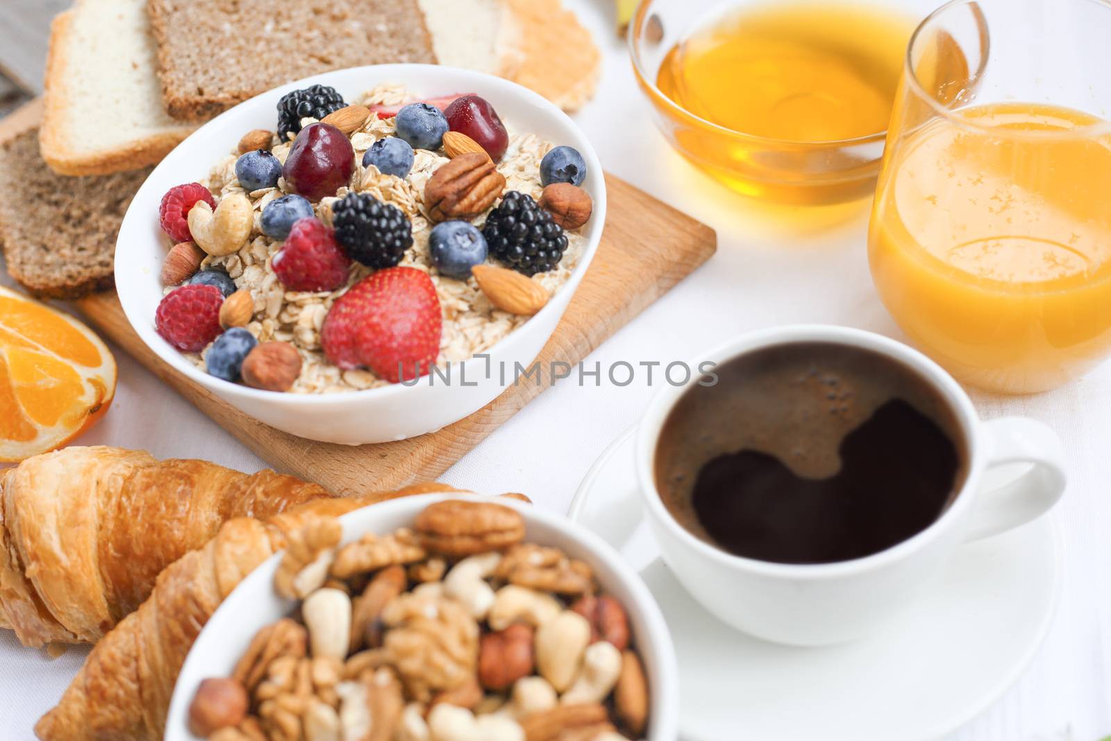 Healthy breakfast on table by destillat