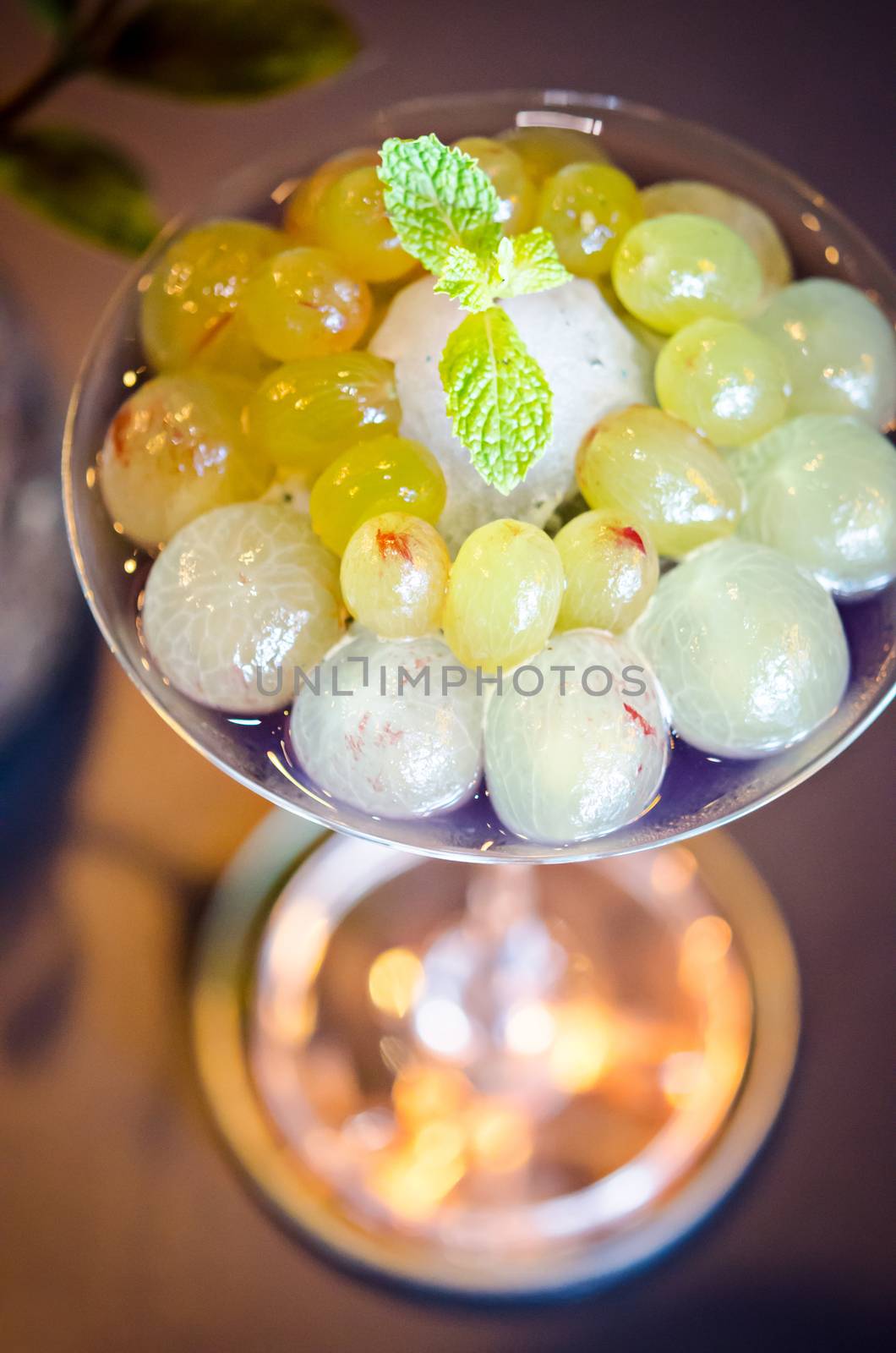 Grapes cocktail or lemonade in resturant.