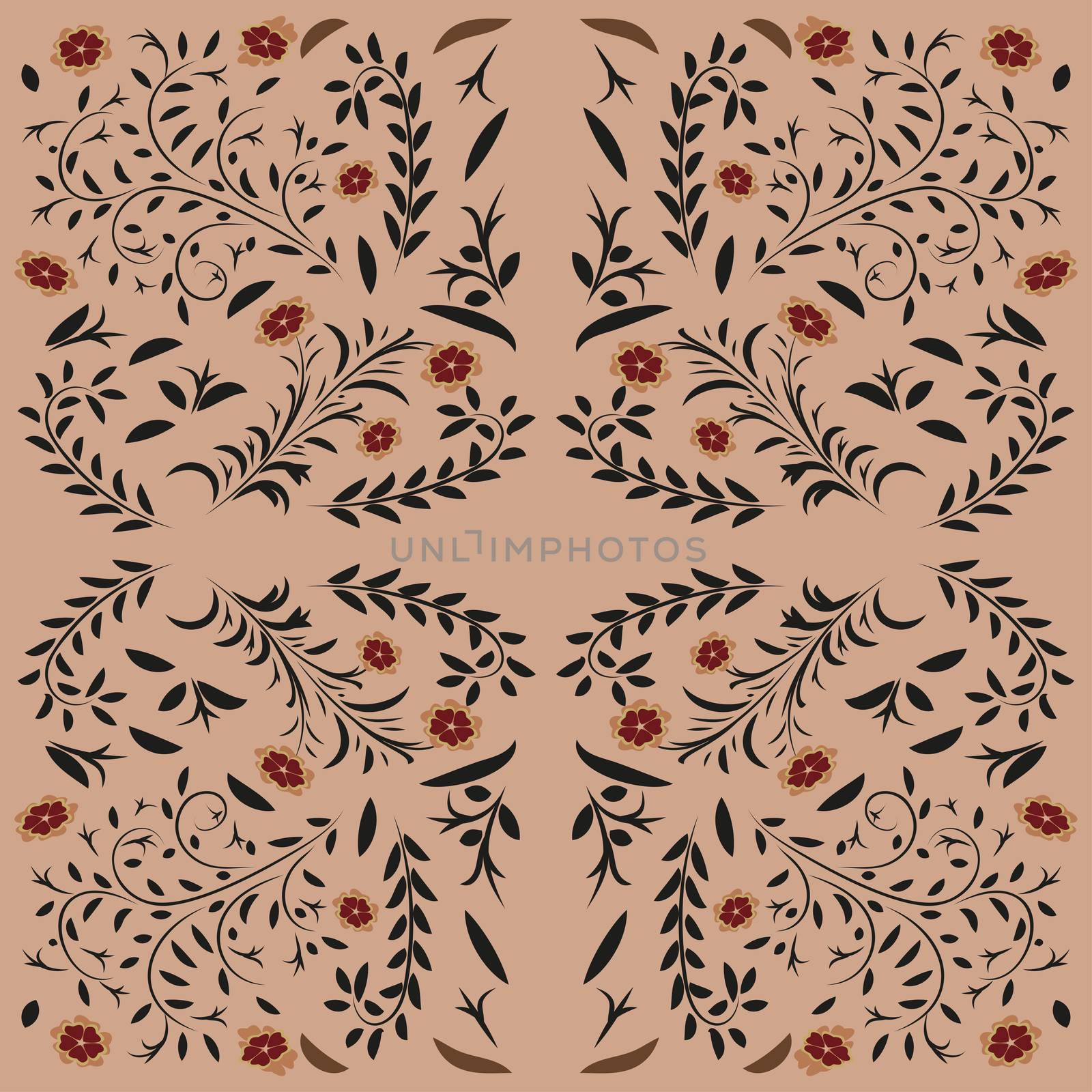 Vector seamless pattern in traditional russian khokhloma style. Seamless pattern background with swans, rowanberry for fabrics, wallpaper, interior, wall-coverings.