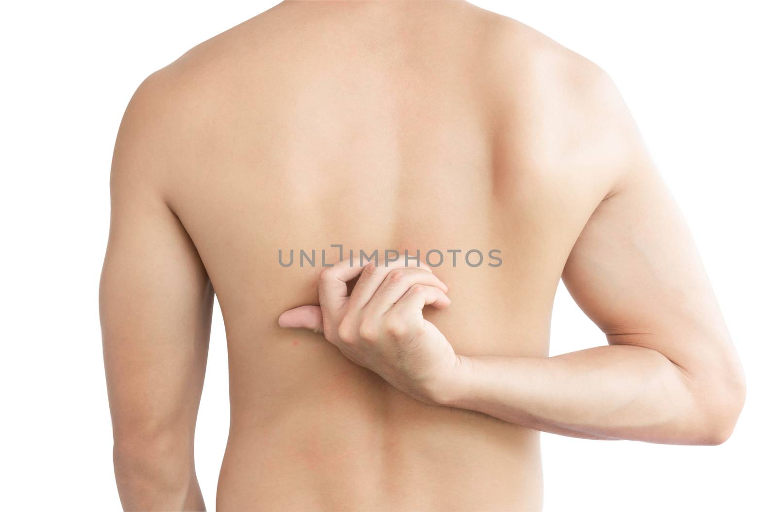 Closeup man hand scratching allergy rash on back skin, health ca by pt.pongsak@gmail.com