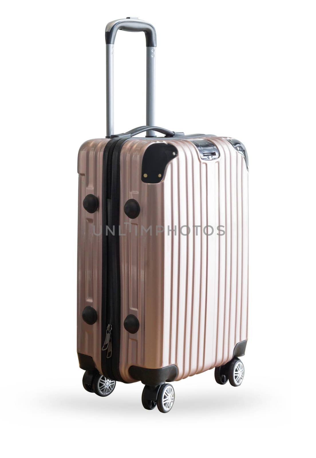 Pink traveler suitcase isolated on white background