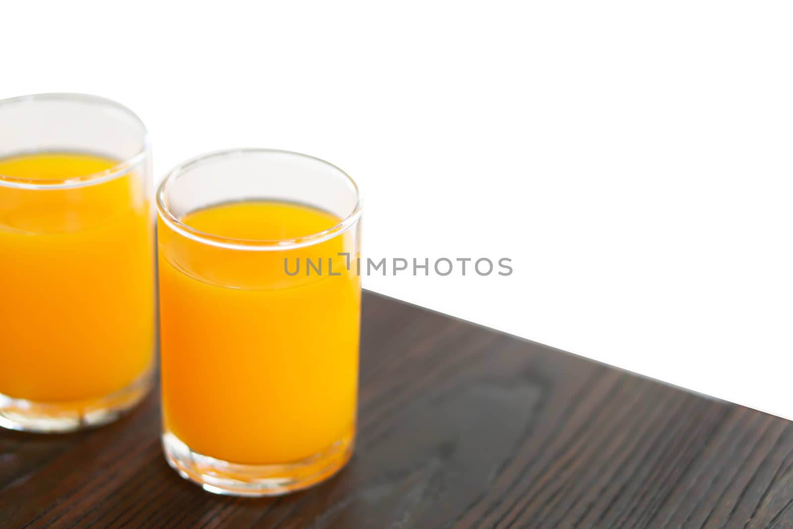 Closeup orange juice on wood table, drink for healthy concept, selective focus