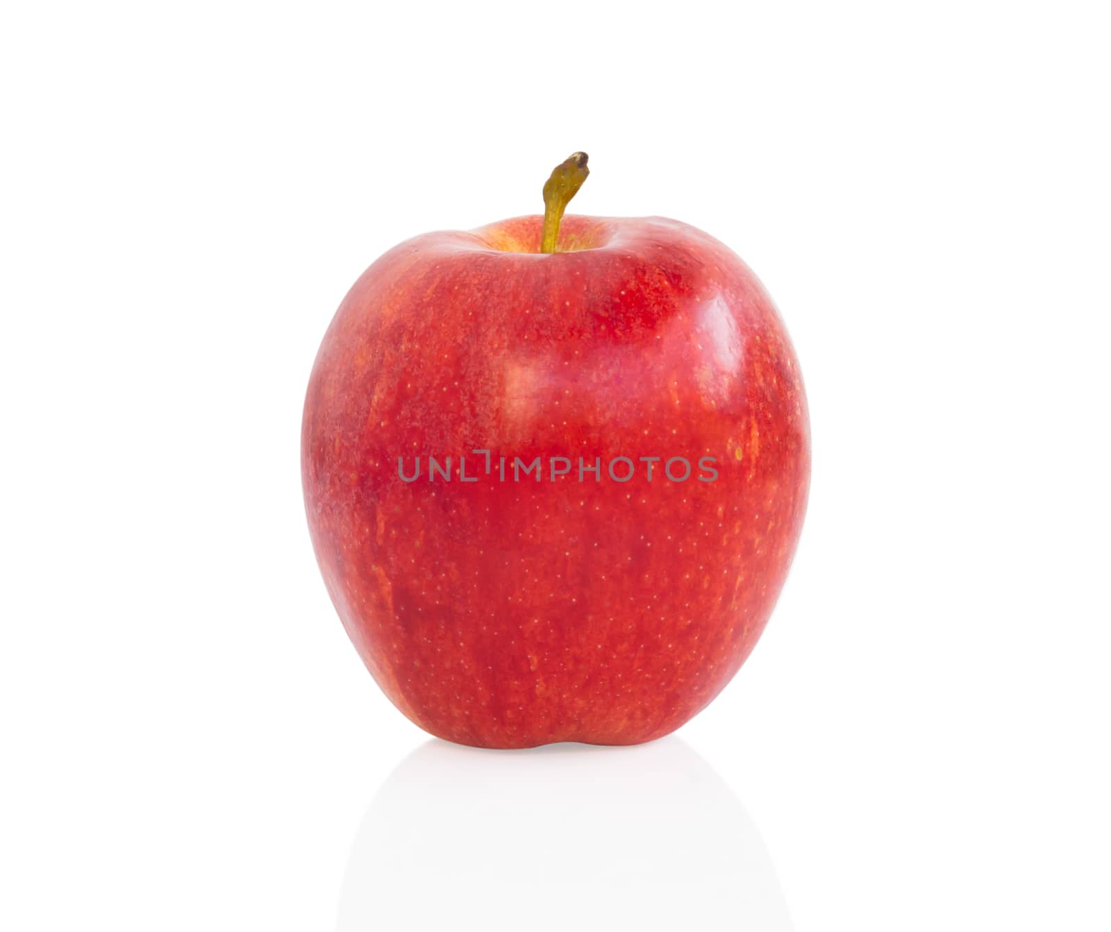 Fresh red apple fruit with green leaf isolated on white background, Healthy food concept