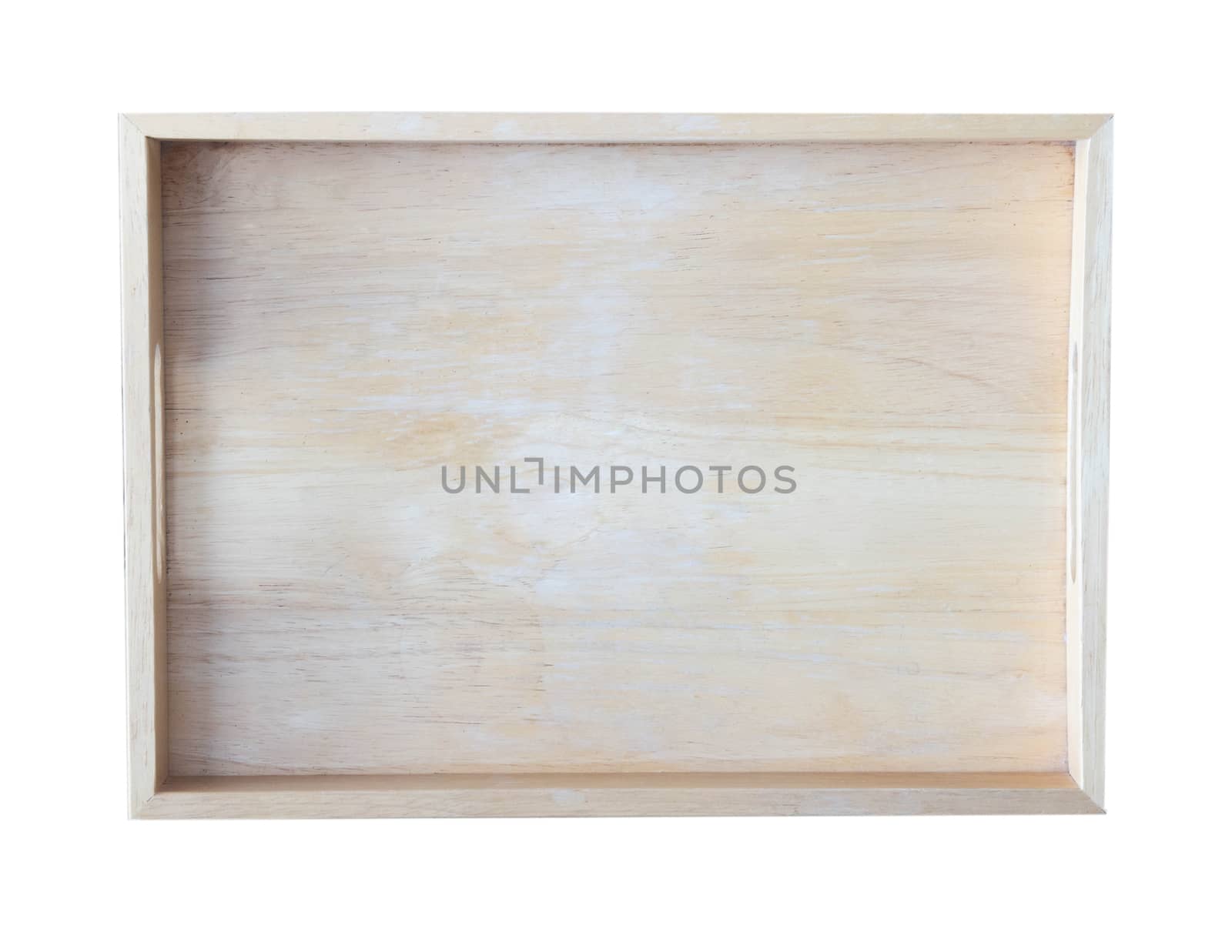 Empty wooden tray isolated on white background