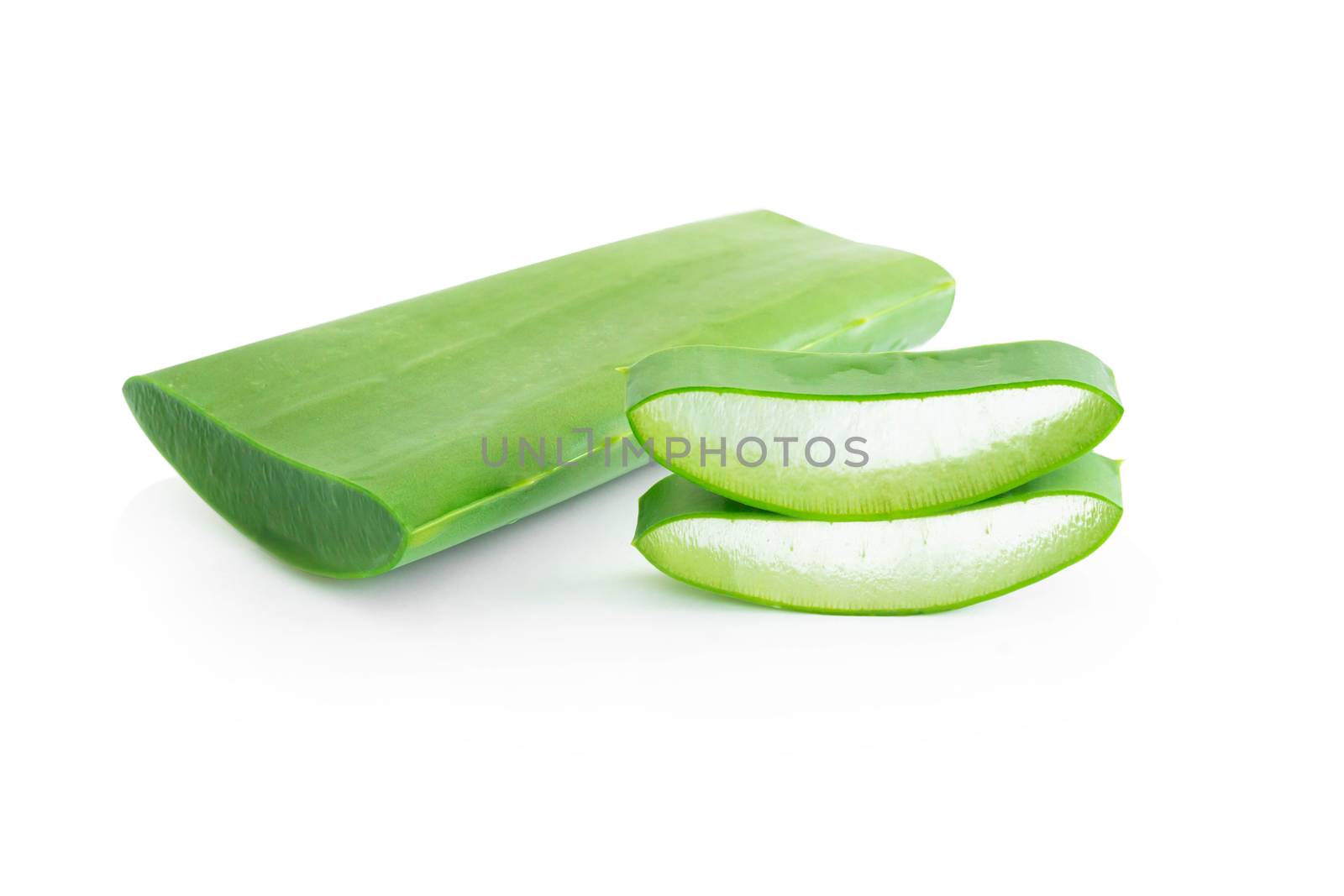 Aloe vera with slice isolated on white background, herb and medical