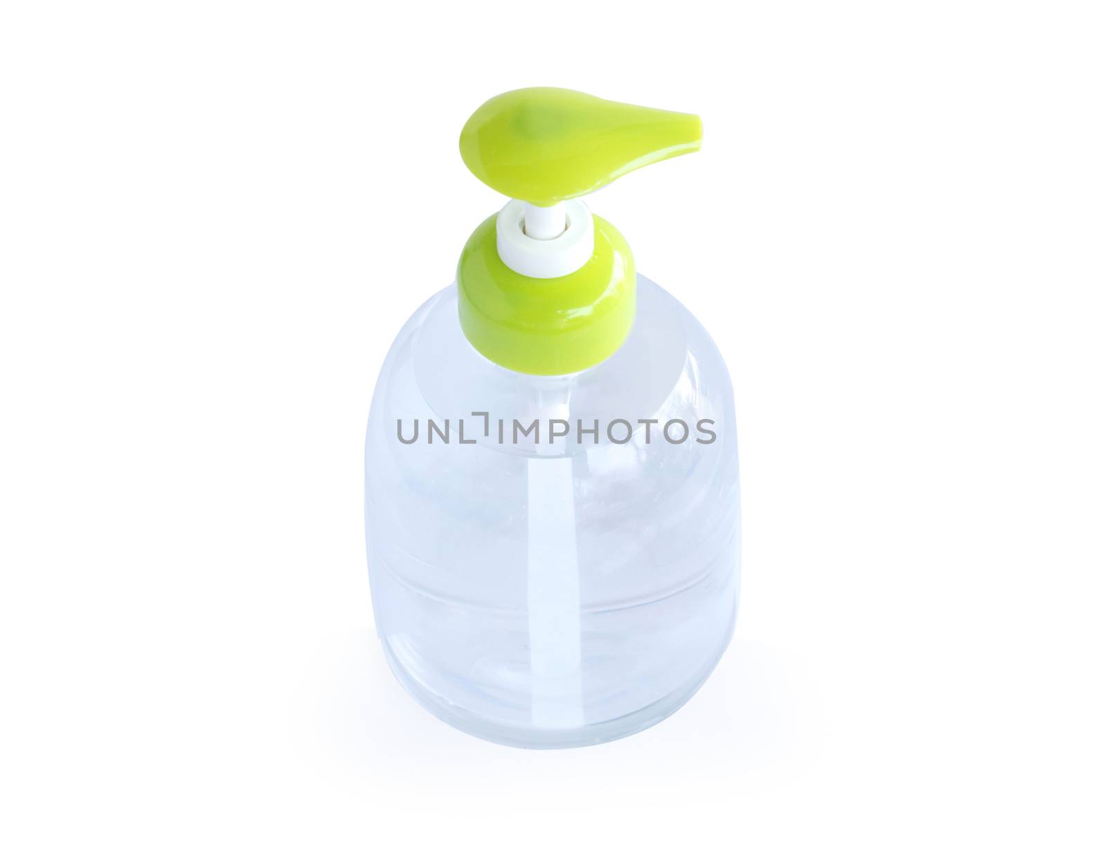 Alcohol gel in plastic bottle on isolated on white background for washing hand, health care and medical concept