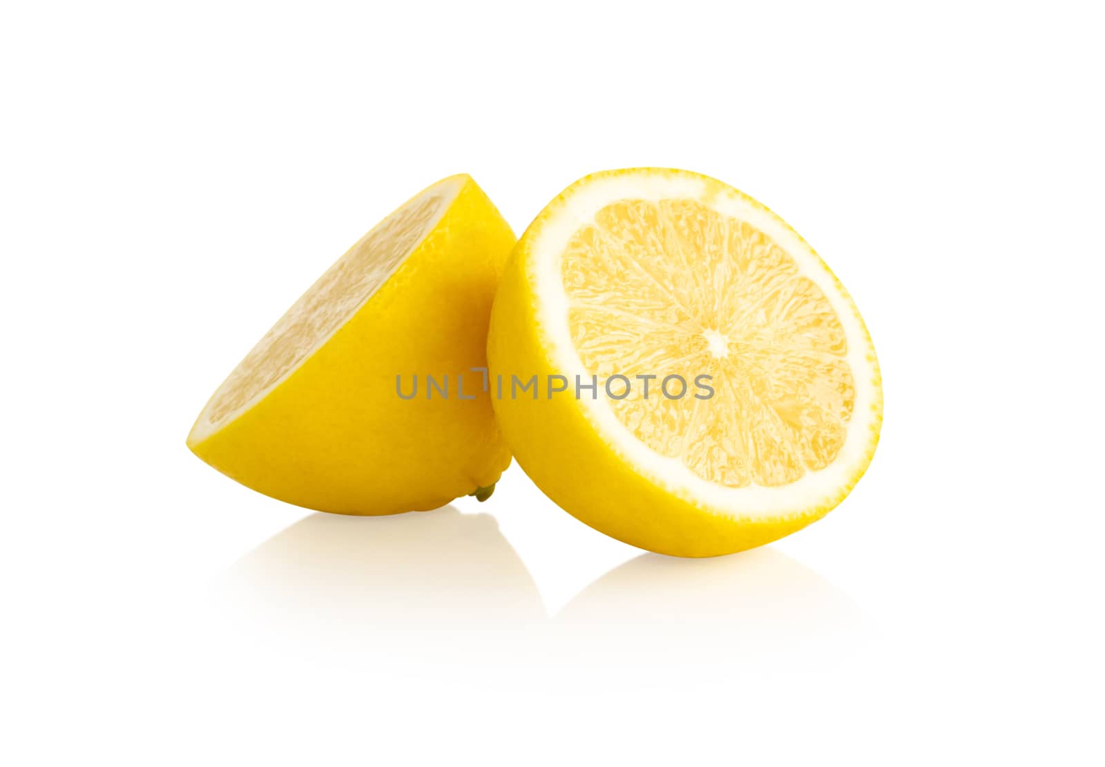 Closeup fresh lemon fruit slice isolated on white background, food and healthy concept