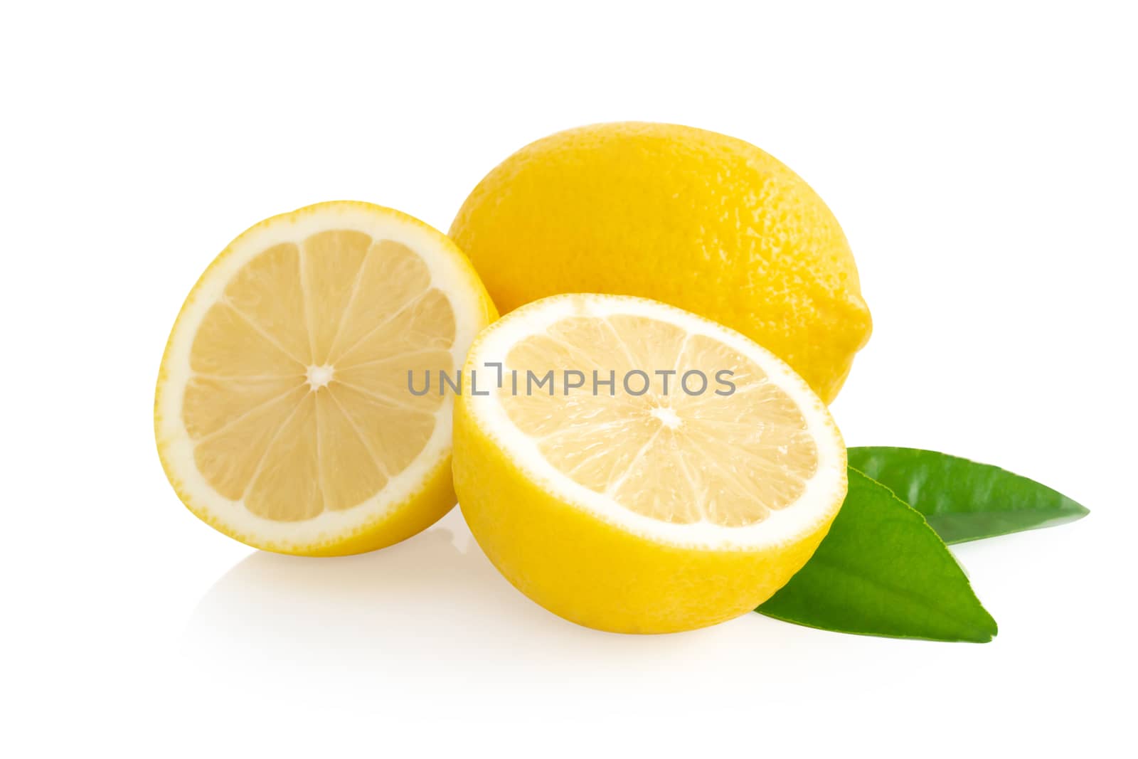 Closeup fresh lemon fruit slice isolated on white background, food and healthy concept