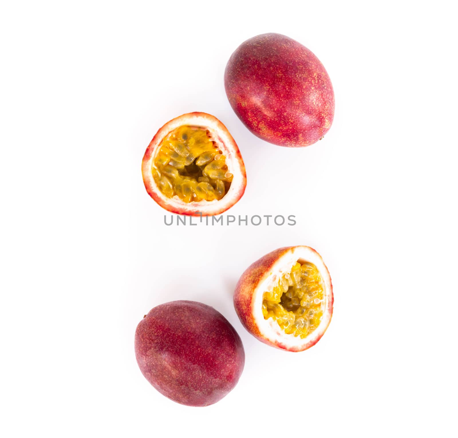 Top view Fresh passion fruit isolated on white background, food healthy concept