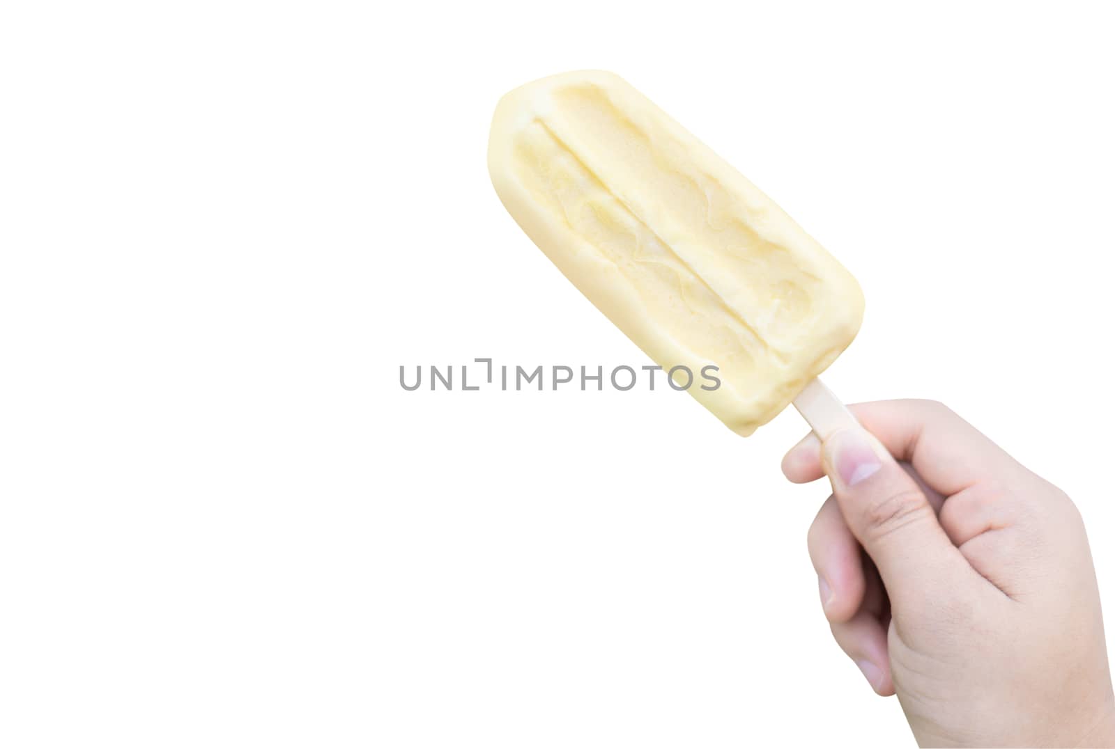Woman hand holding ice cream  isolated on white  background
