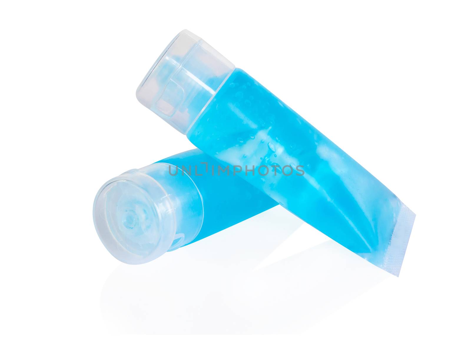 Alcohol gel in plastic tube on isolated on white background for washing hand, health care and medical concept