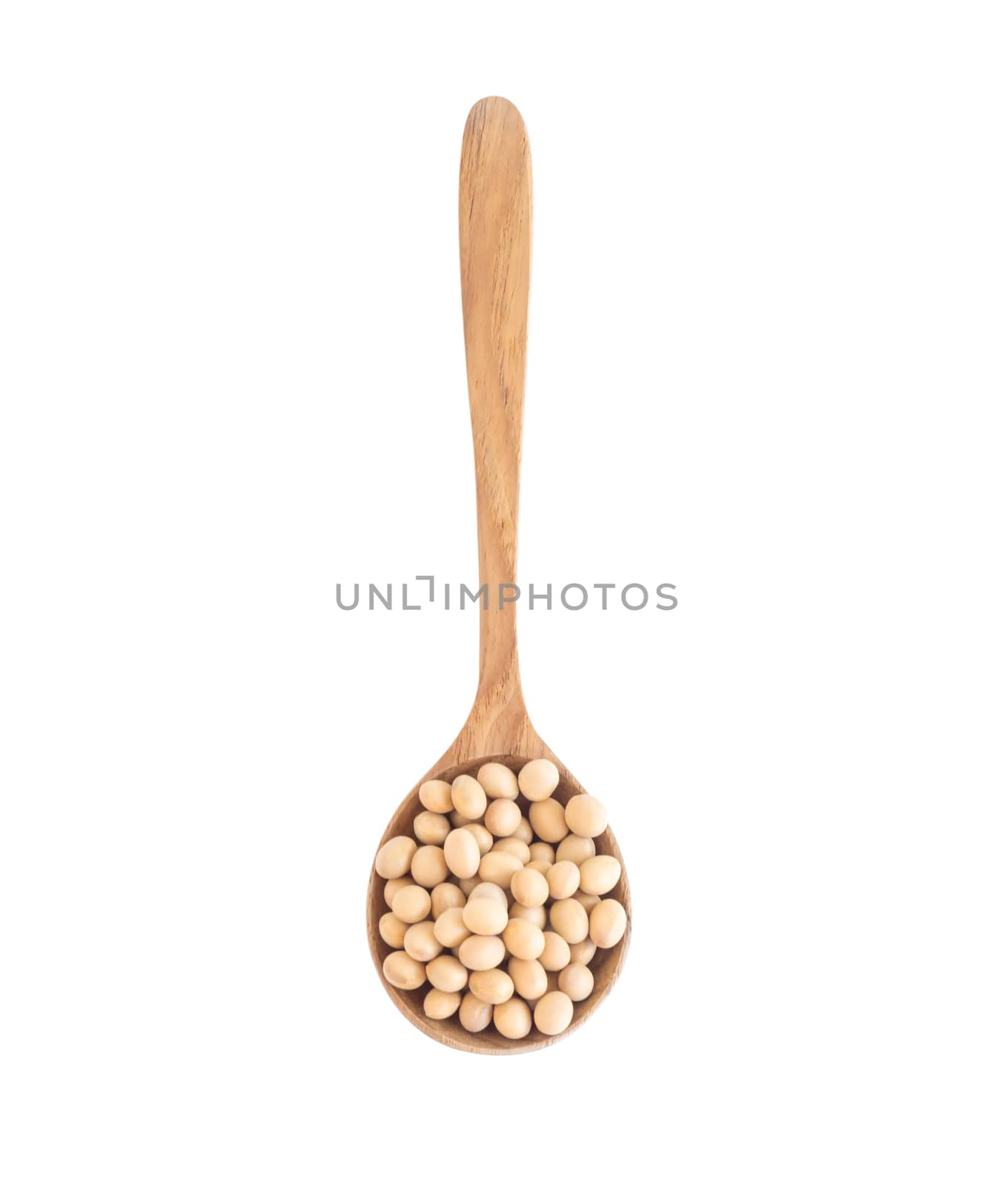 Soy beans in wooden spoon isolated on white backgroun, health ca by pt.pongsak@gmail.com