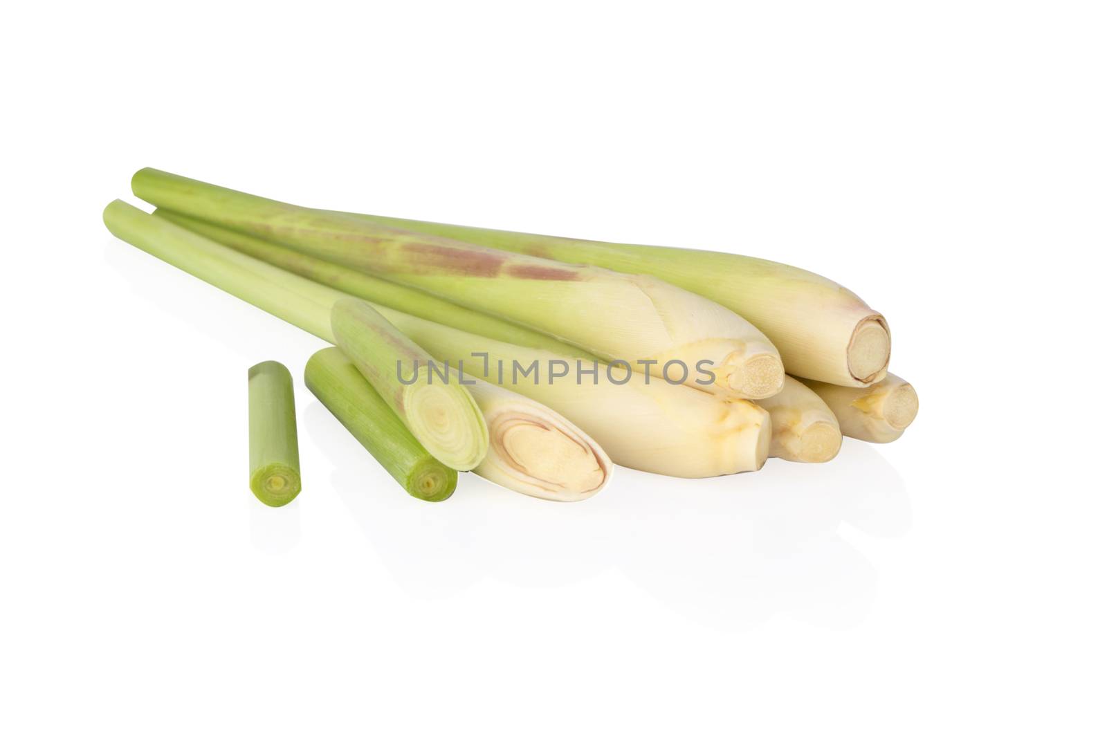 Lemon grass with slice isolated on white background, herb and medical concept