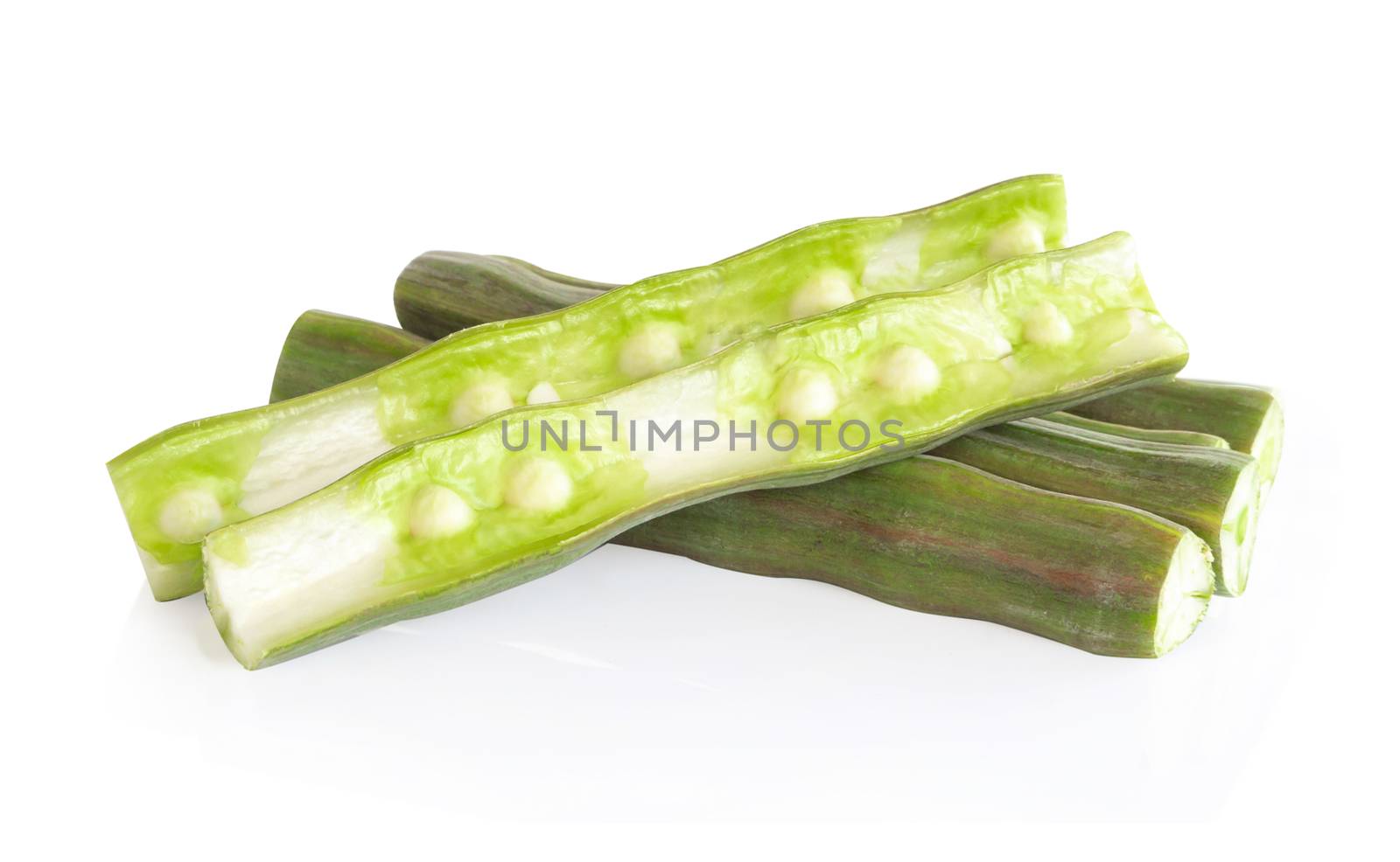 Moringa pods isolated on white background, herb and medical concept