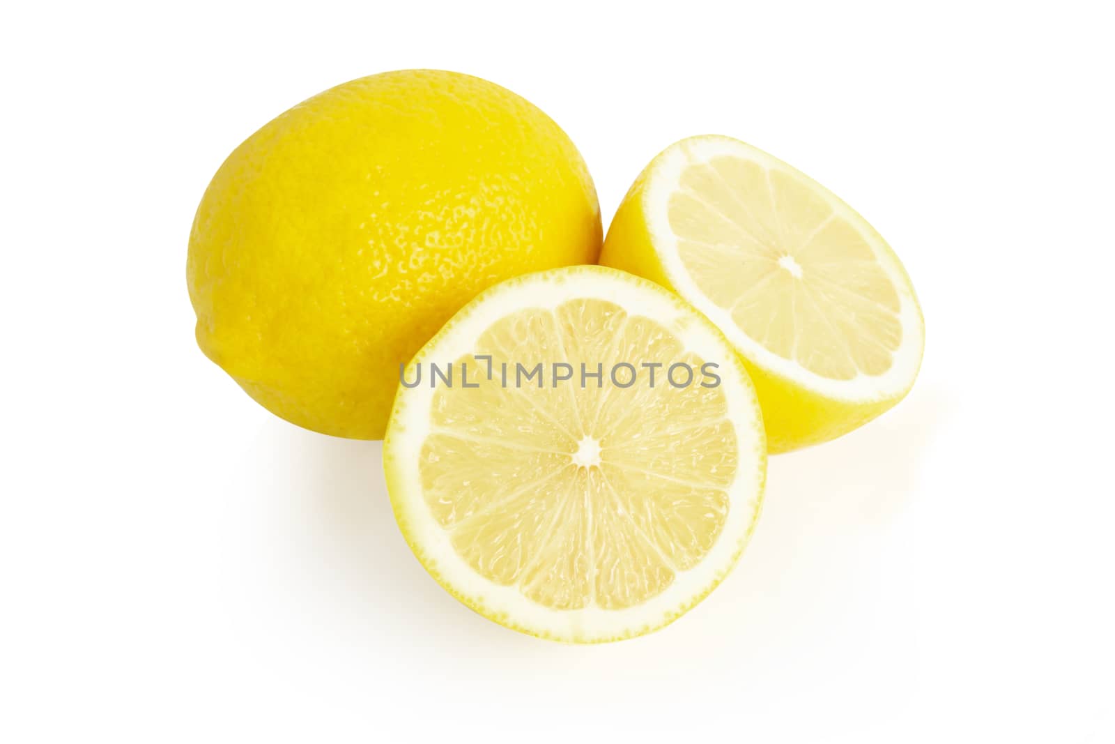 Closeup fresh lemon fruit slice isolated on white background, food and healthy concept