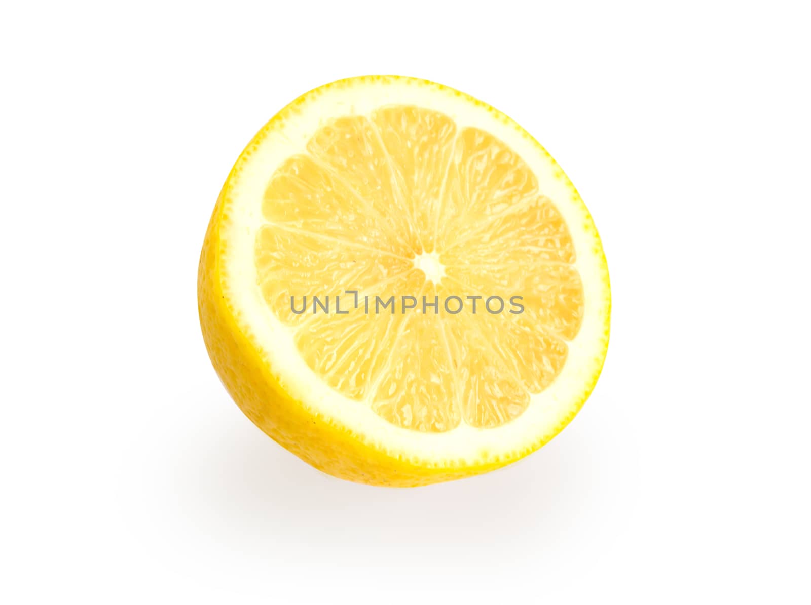 Closeup fresh lemon fruit slice isolated on white background, food and healthy concept