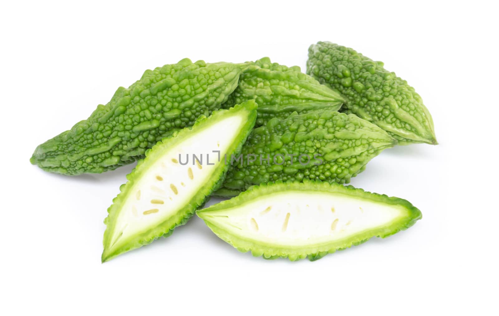 Fresh Bitter gourd isolated on white background, herb and medical concept