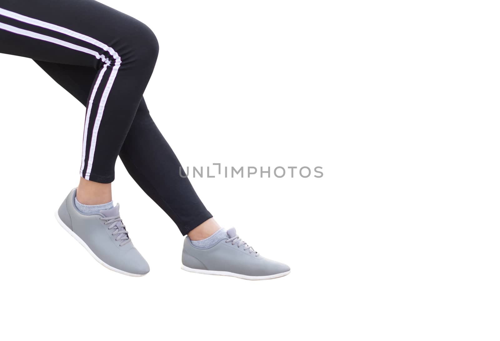 Closeup woman legs with relaxing prepare for running isoletd on white background, health care concept