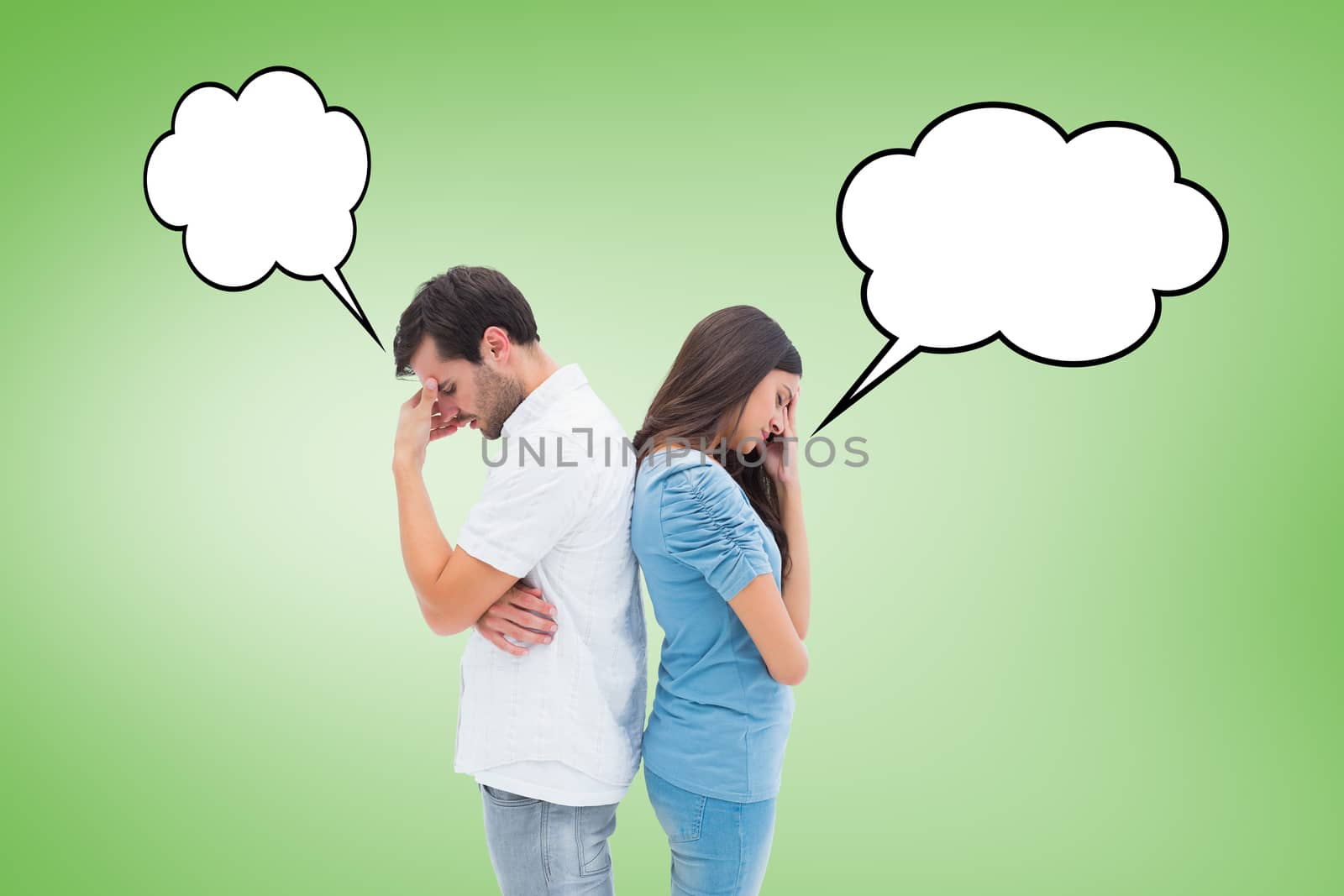 Upset couple not talking to each other after fight against green vignette