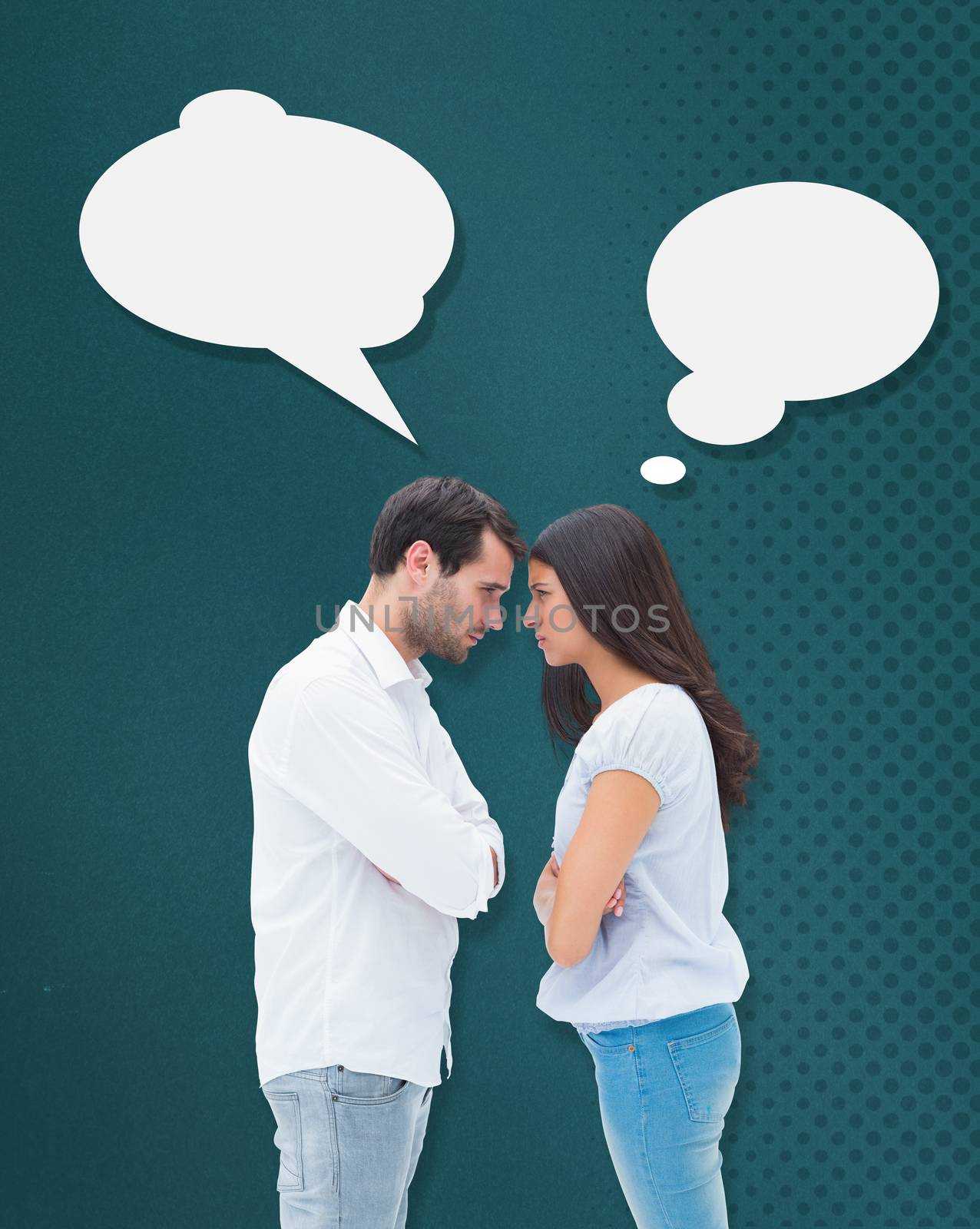 Composite image of angry couple facing off after argument by Wavebreakmedia