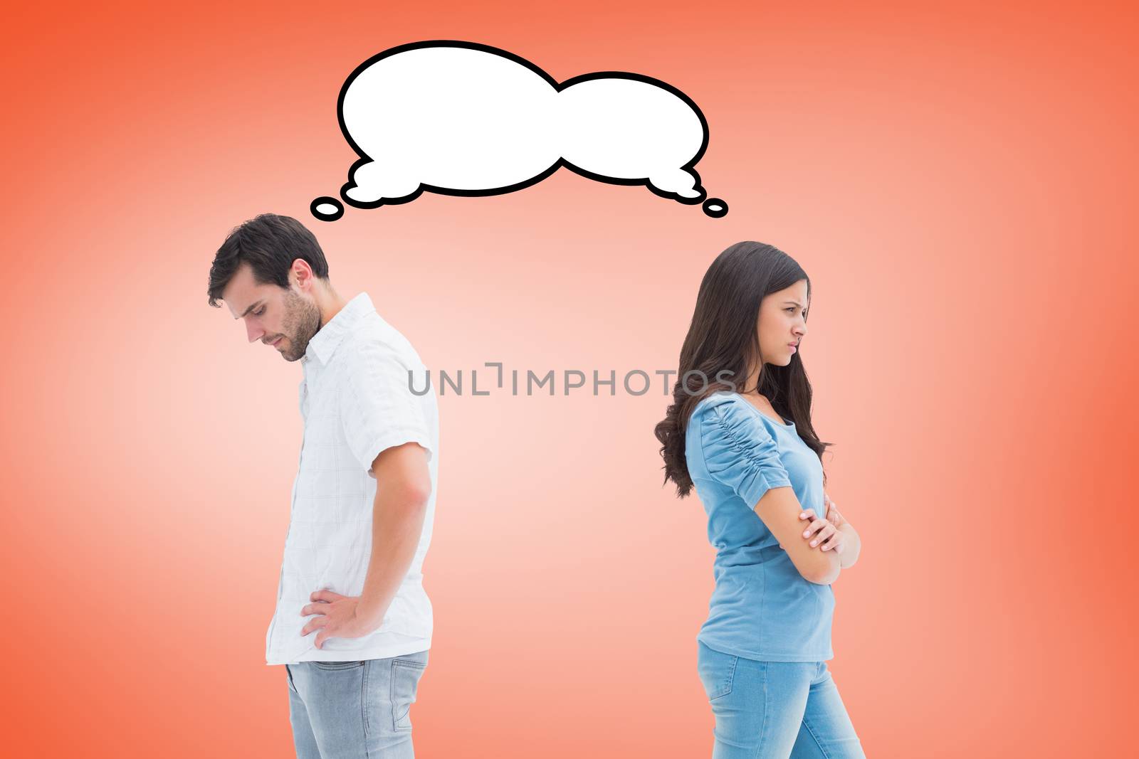 Composite image of upset couple not talking to each other after fight by Wavebreakmedia