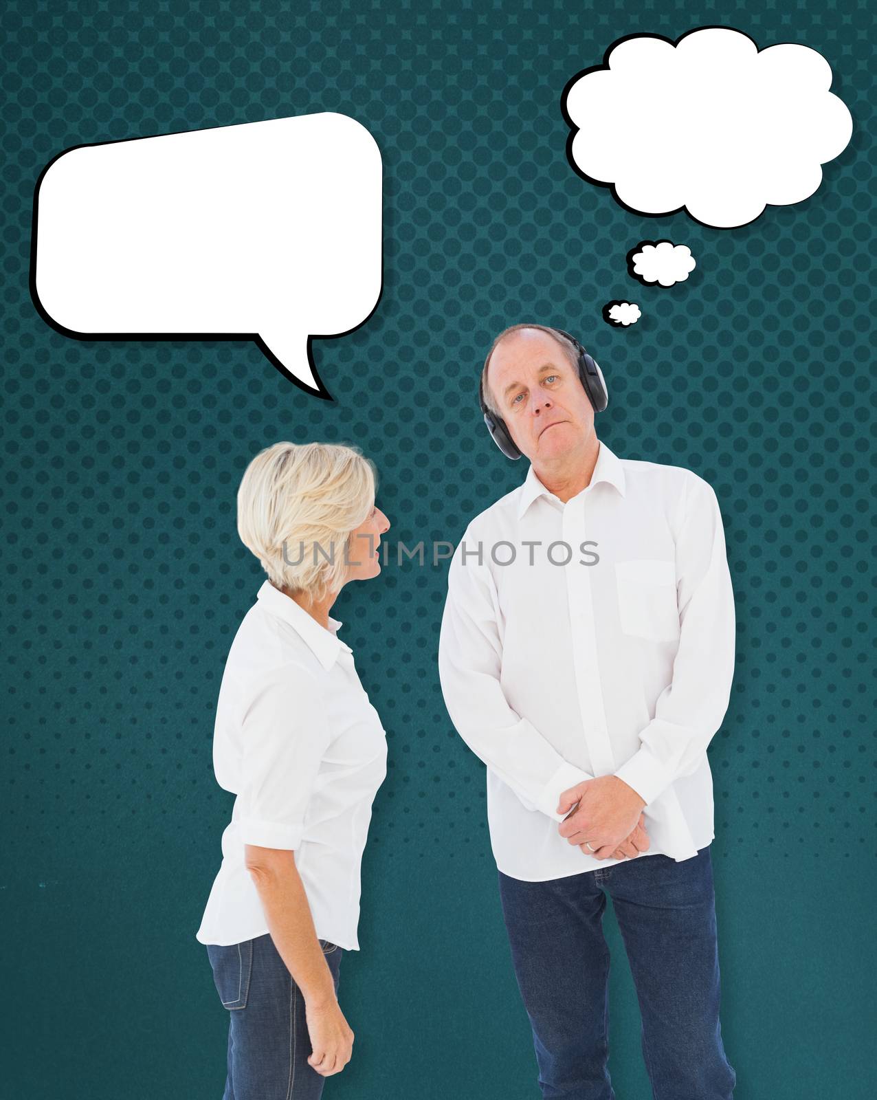 Annoyed woman being ignored by her partner against teal