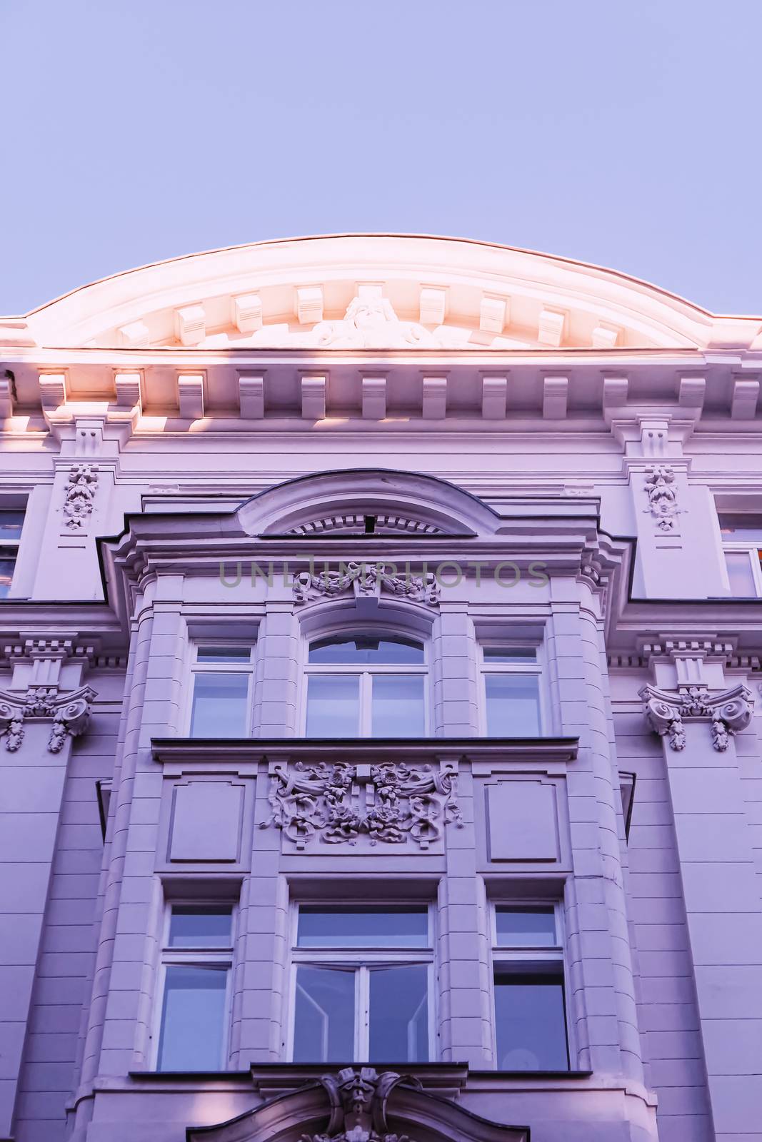 Exterior facade of classic building in the European city, architecture and design detail