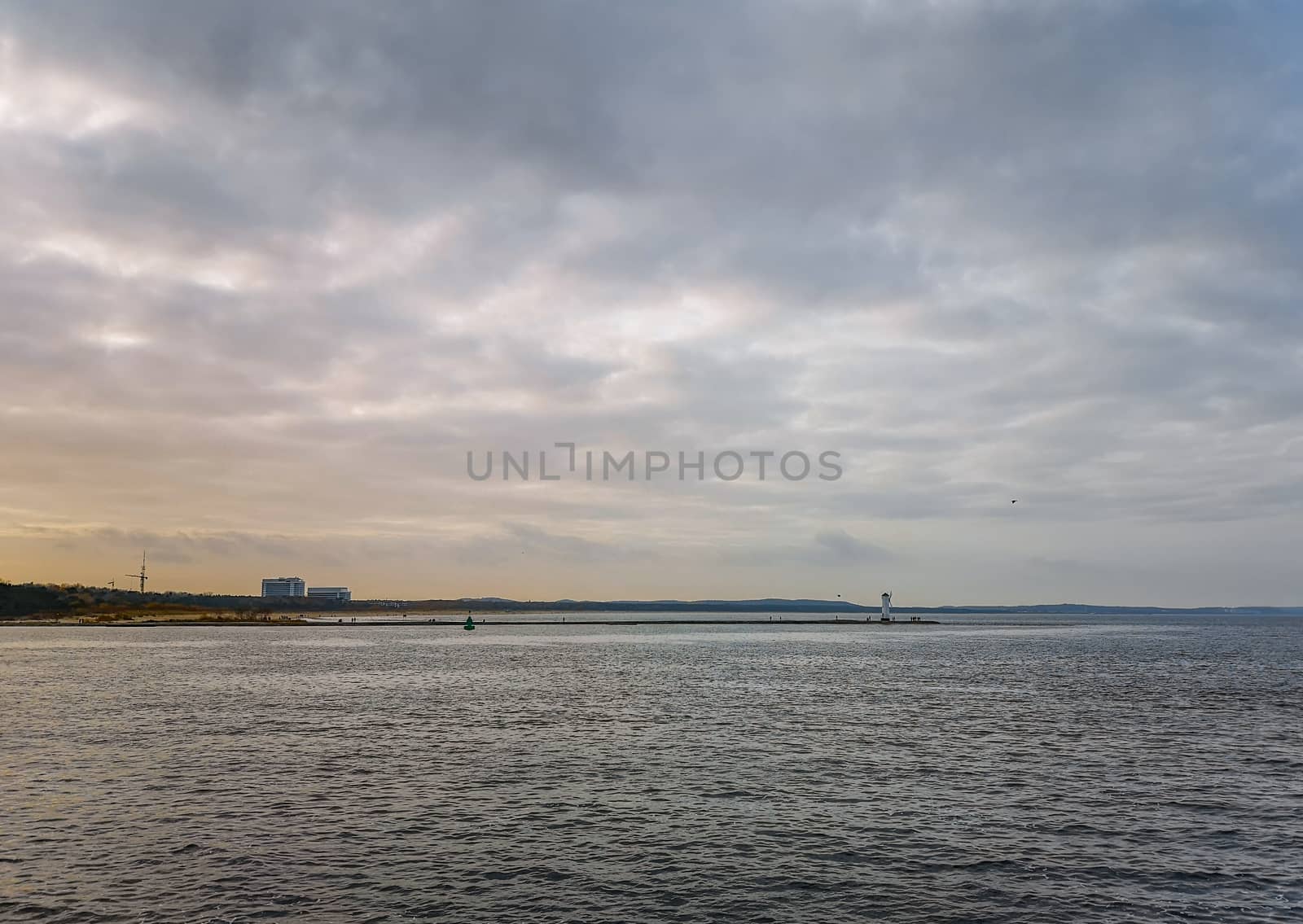 View from water pier to Baltic sea in Swinoujscie 