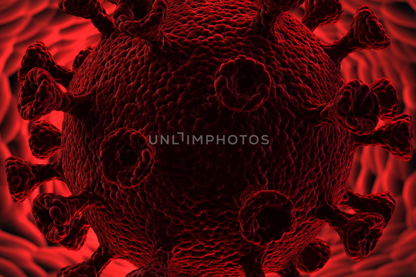 Close - up image of a coronavirus cell. 3D illustration
