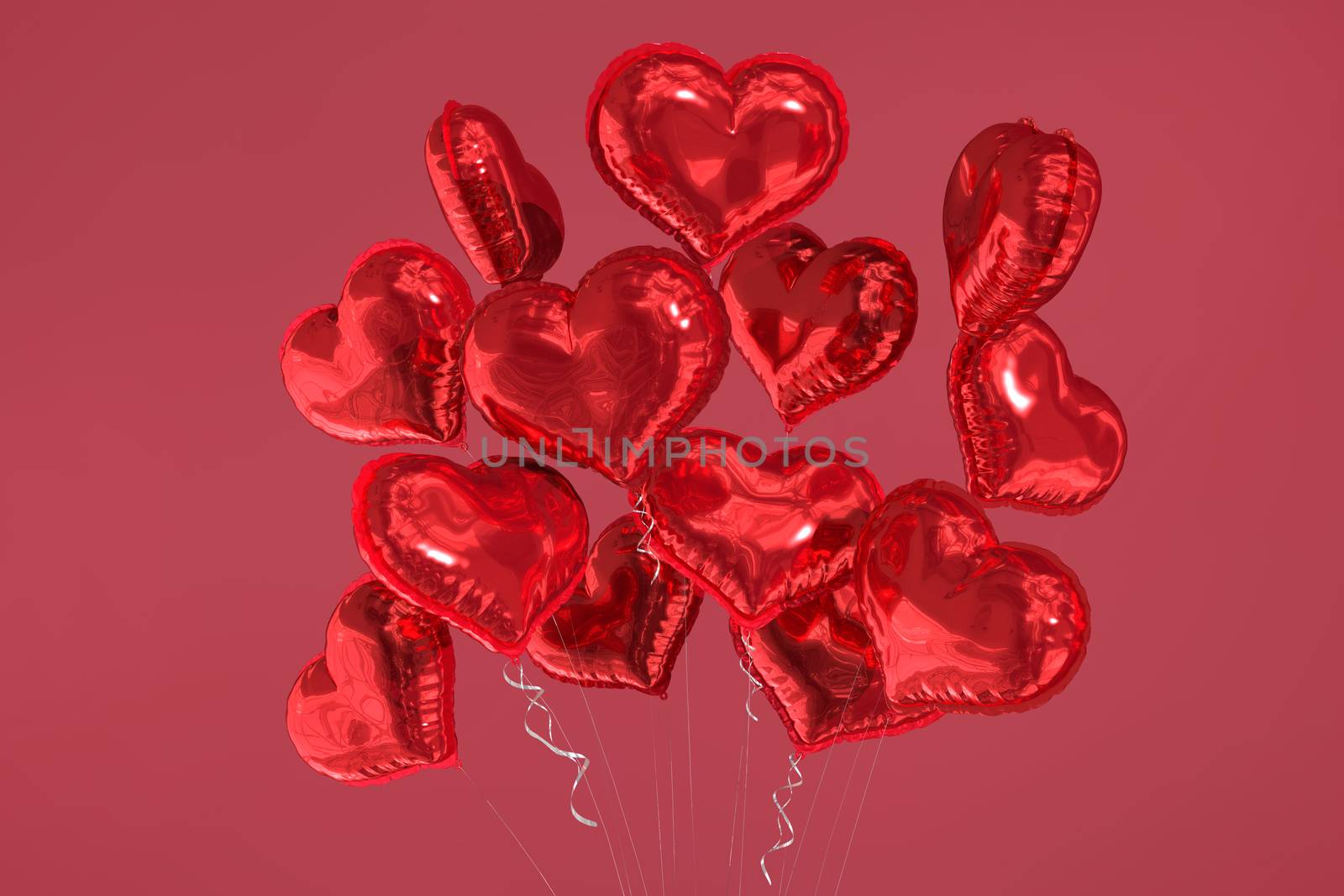 Heart balloons against red