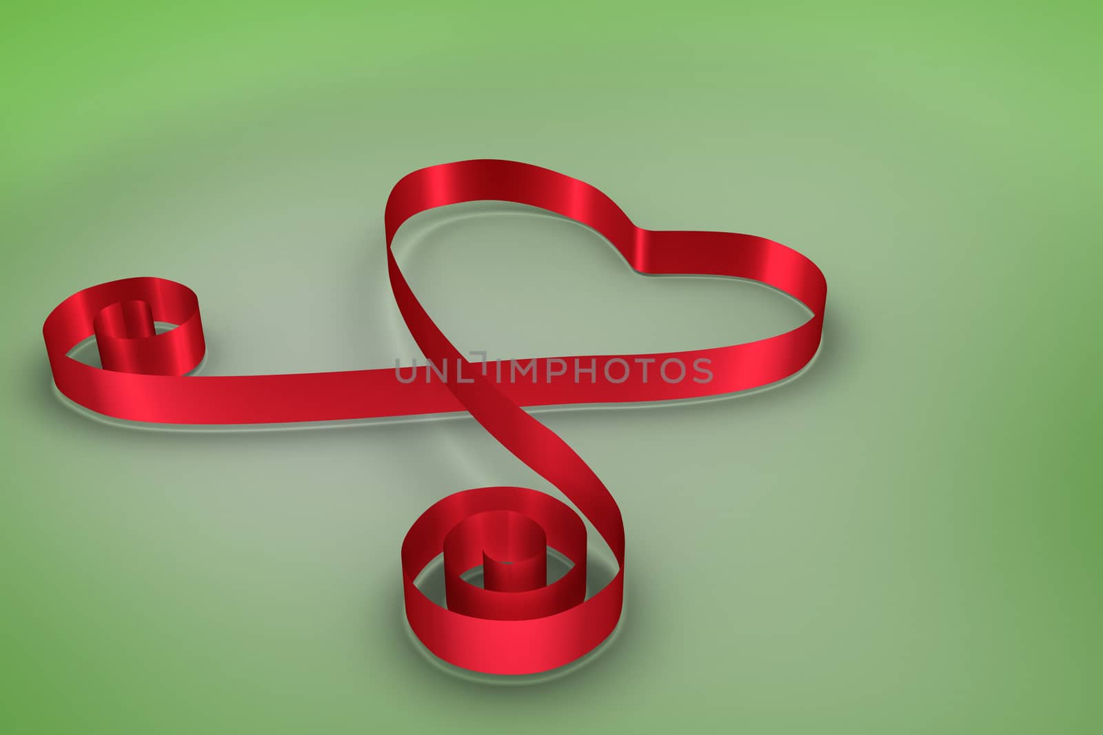 Red ribbon heart against green vignette