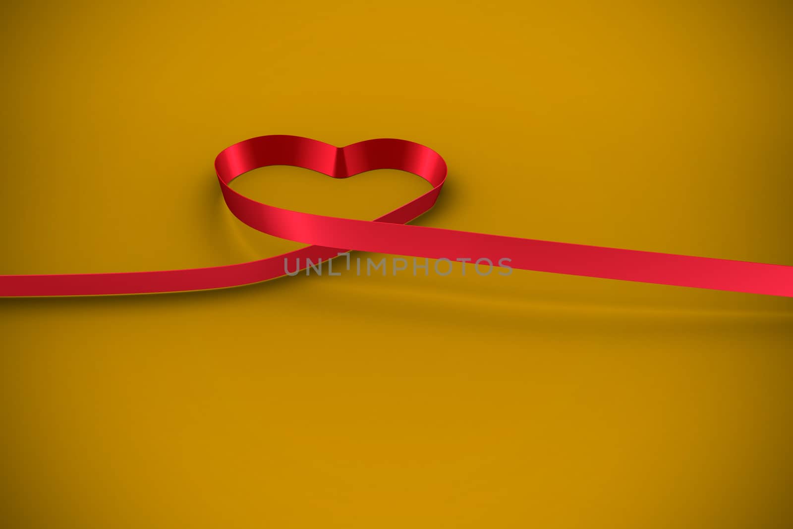 Red ribbon heart against yellow background with vignette