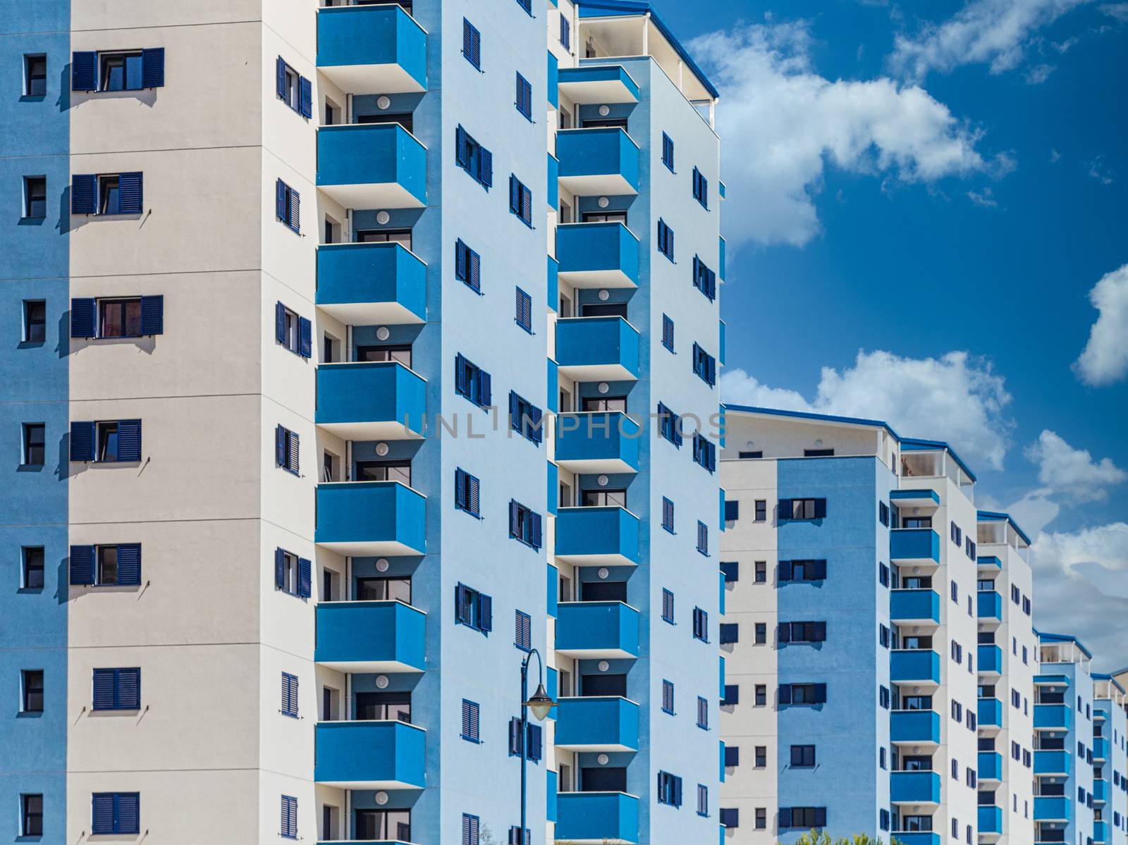 Blue and White Condo Towers in Gibraltar
