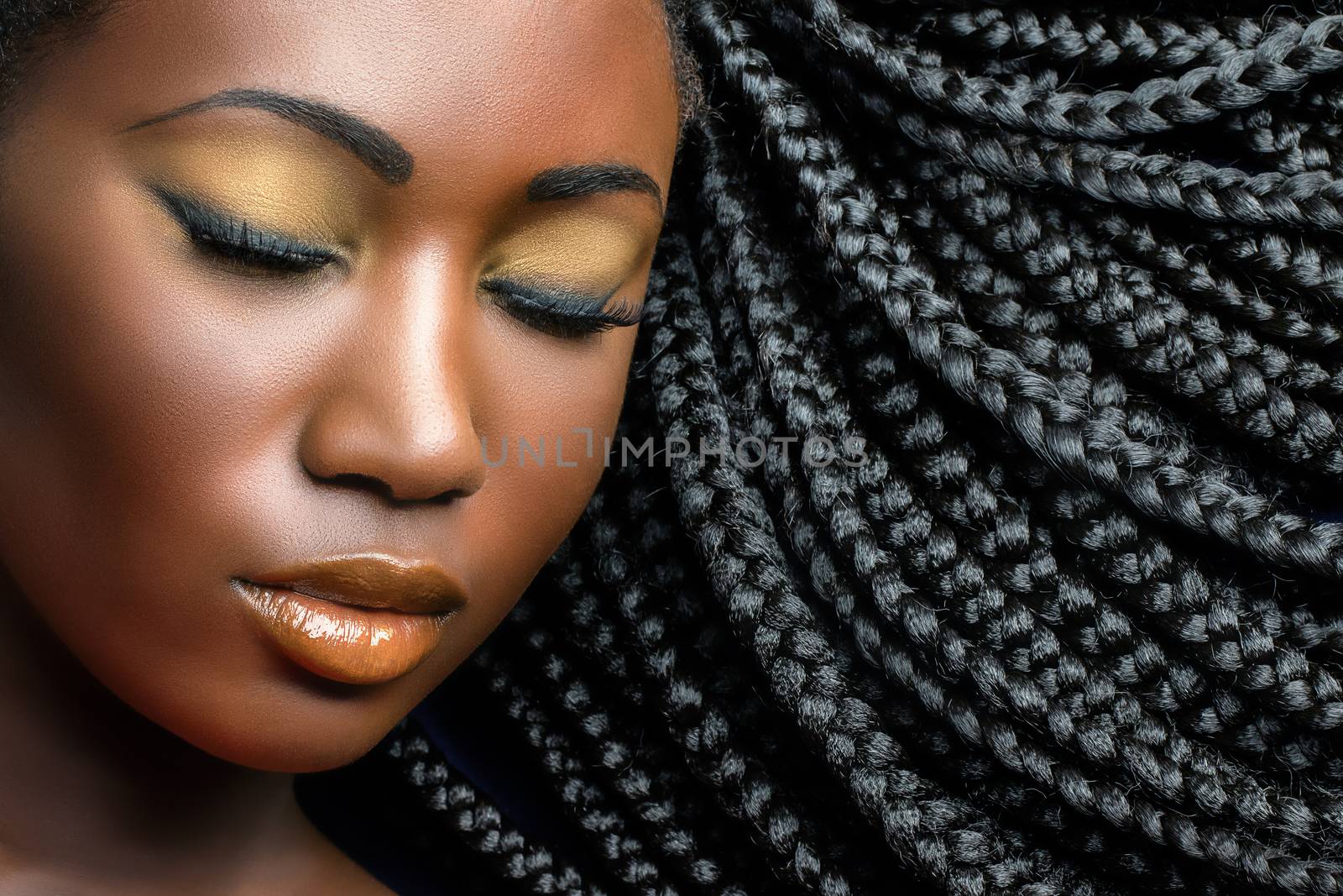 Dark girl beauty portrait with braids. by karelnoppe
