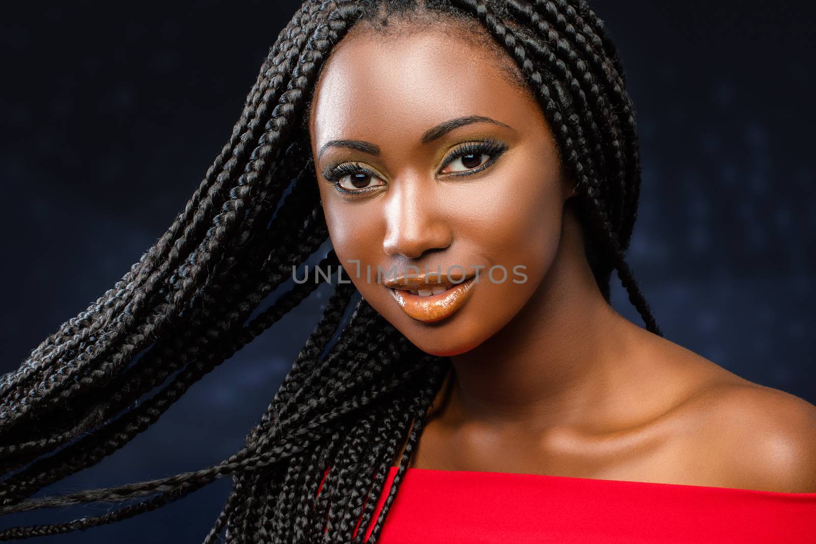 Cosmetic beauty portrait of young african girl with braids. by karelnoppe