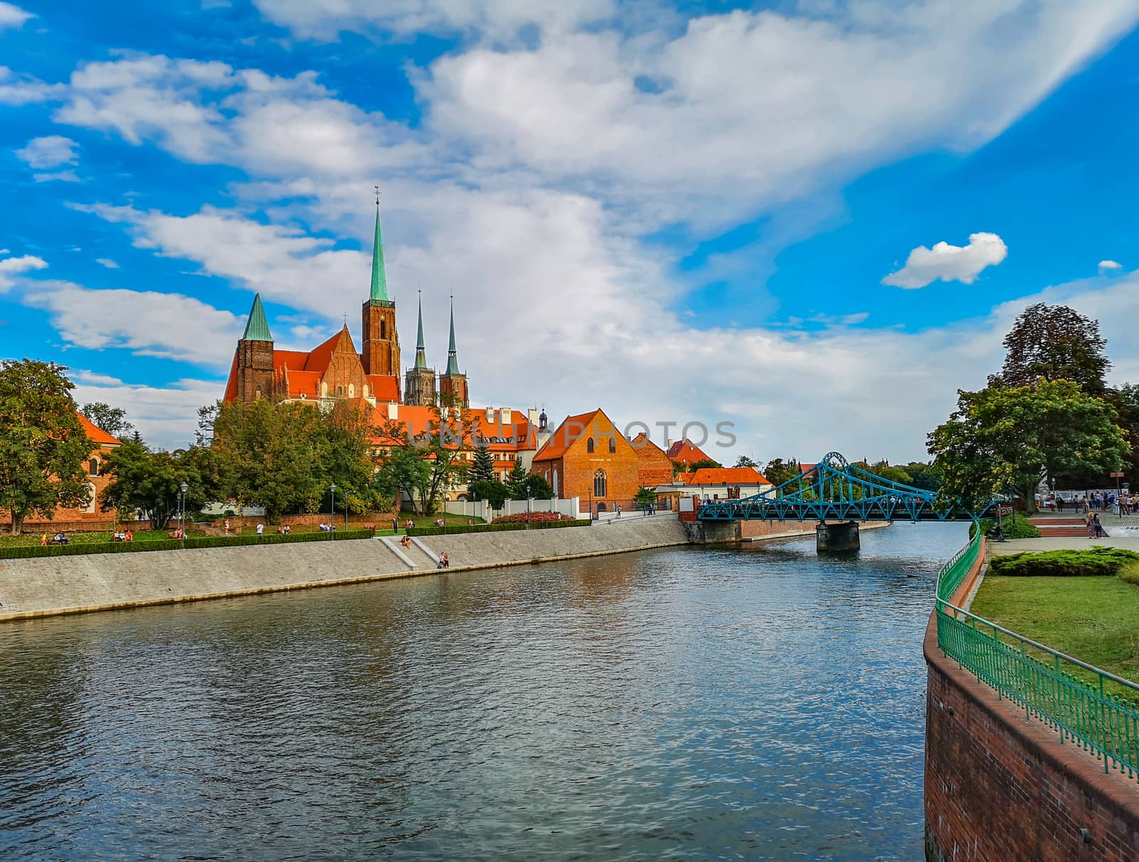 Wroclaw Odra river with cathedral square in background  by Wierzchu