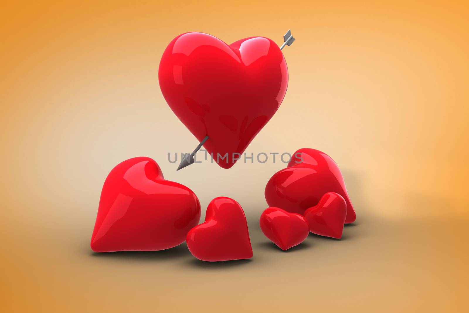 Love hearts against orange vignette