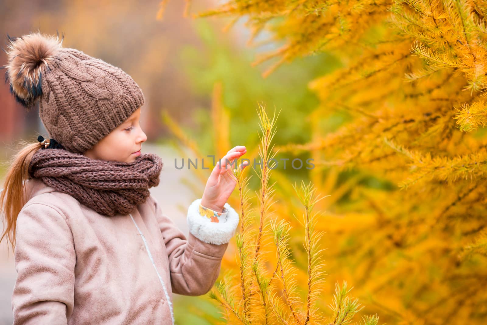 Portrait of beautiful girl background yellow leaf in fall by travnikovstudio