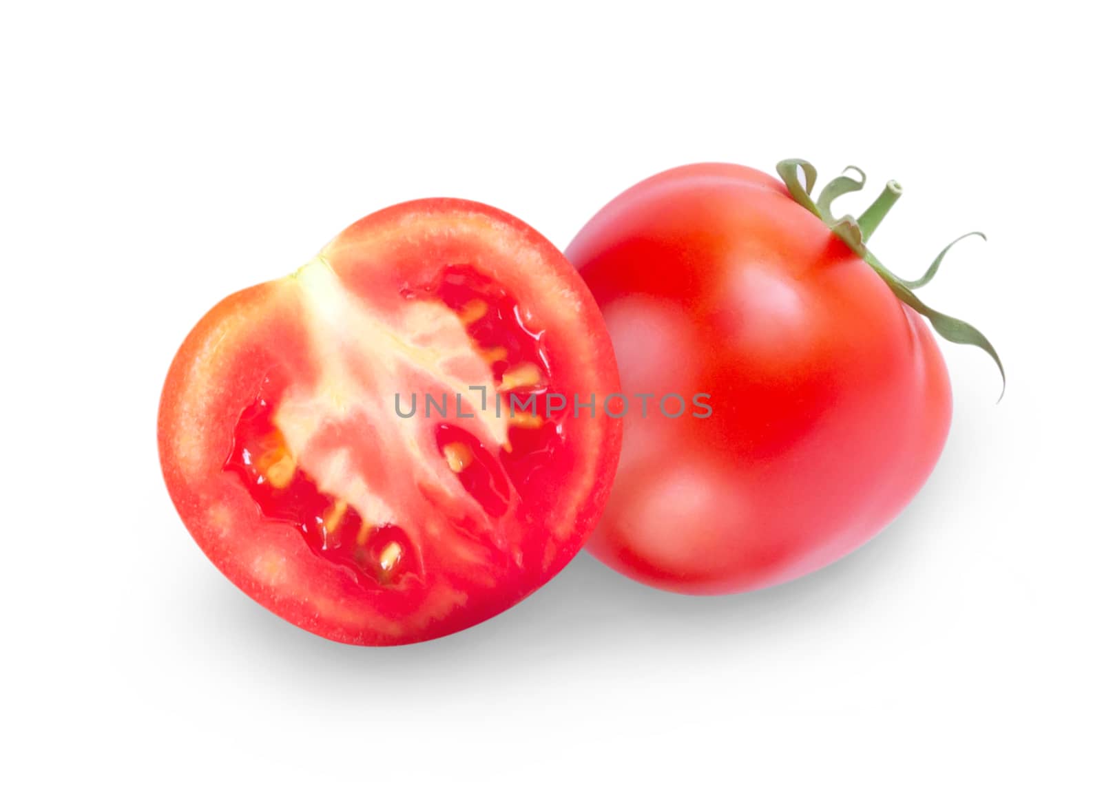 Fresh tomatoes with slice isolated on white background, healthy food concept