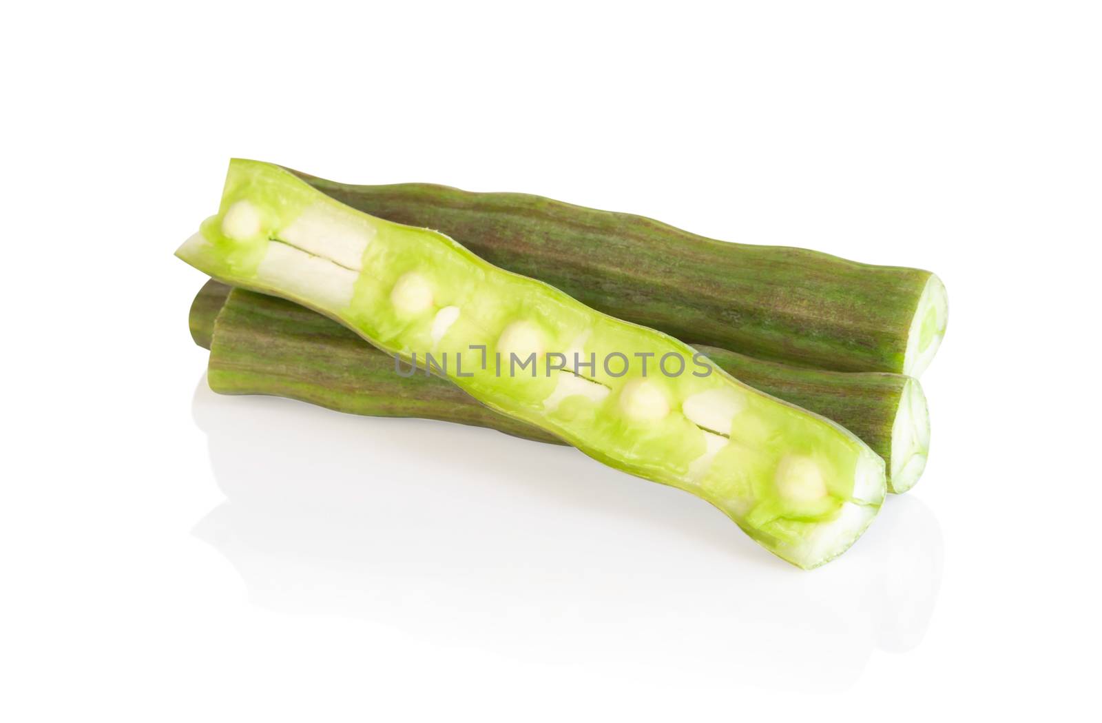 Moringa pods isolated on white background