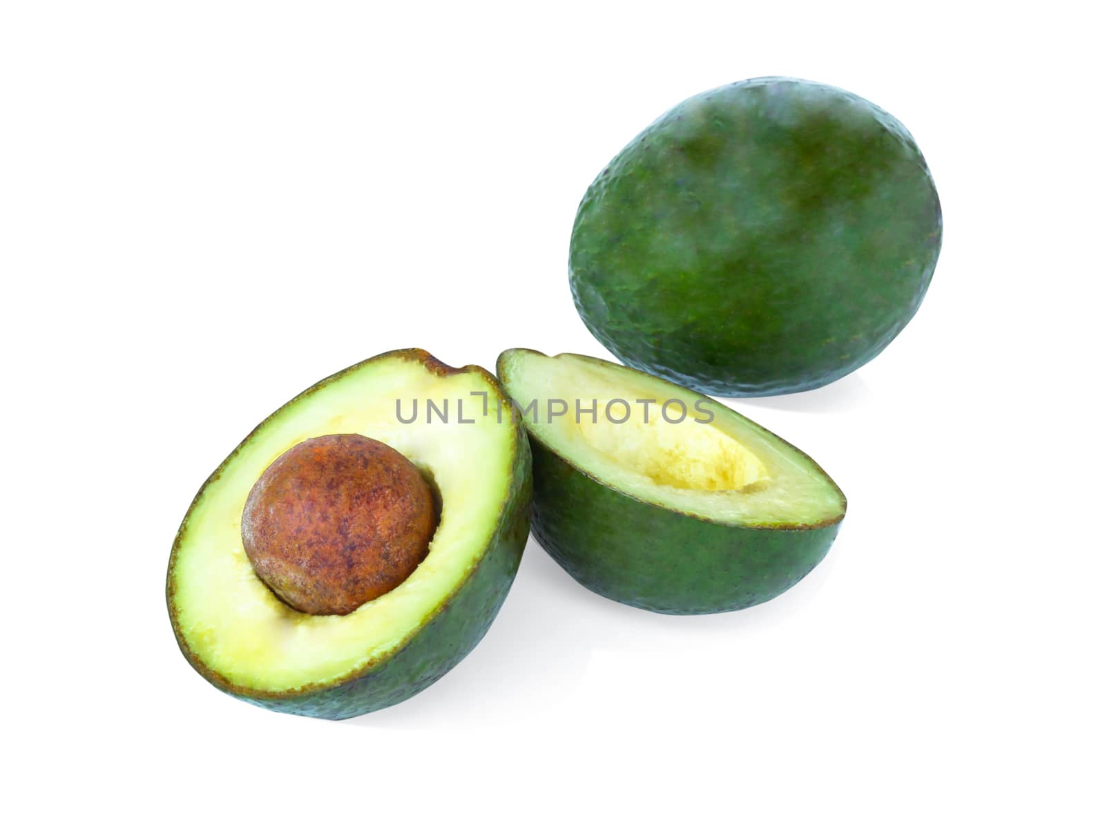 Top view fresh ripe avocado fruit isolated on white background with copy space, healthy food concept
