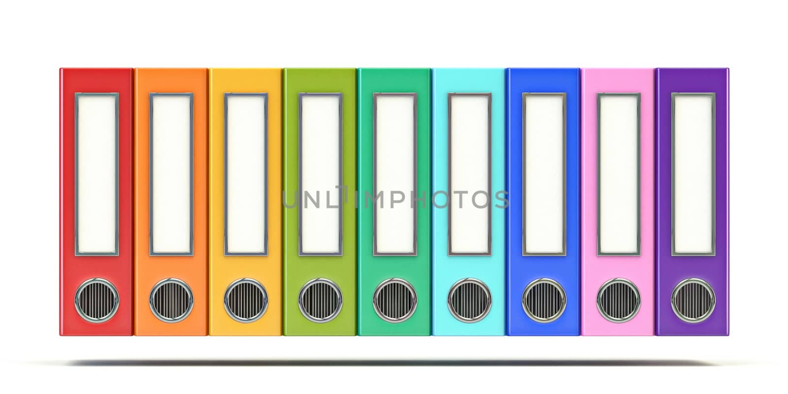 Multi colored office folders 3D render illustration isolated on white background