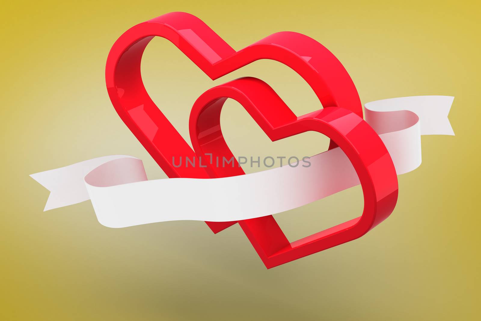 Linking hearts against yellow vignette