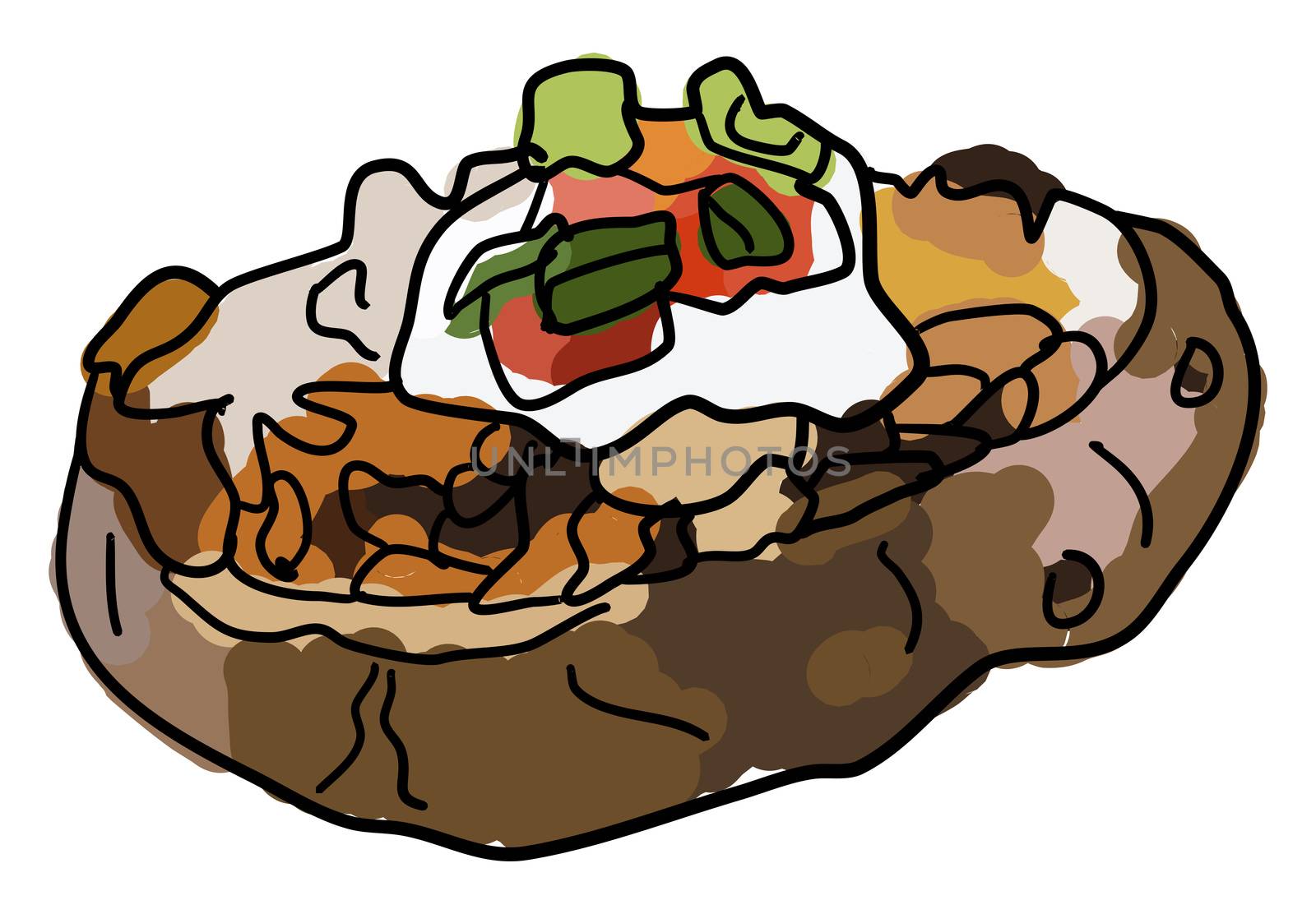 Chicken taco twice baked potatoes, illustration, vector on white background