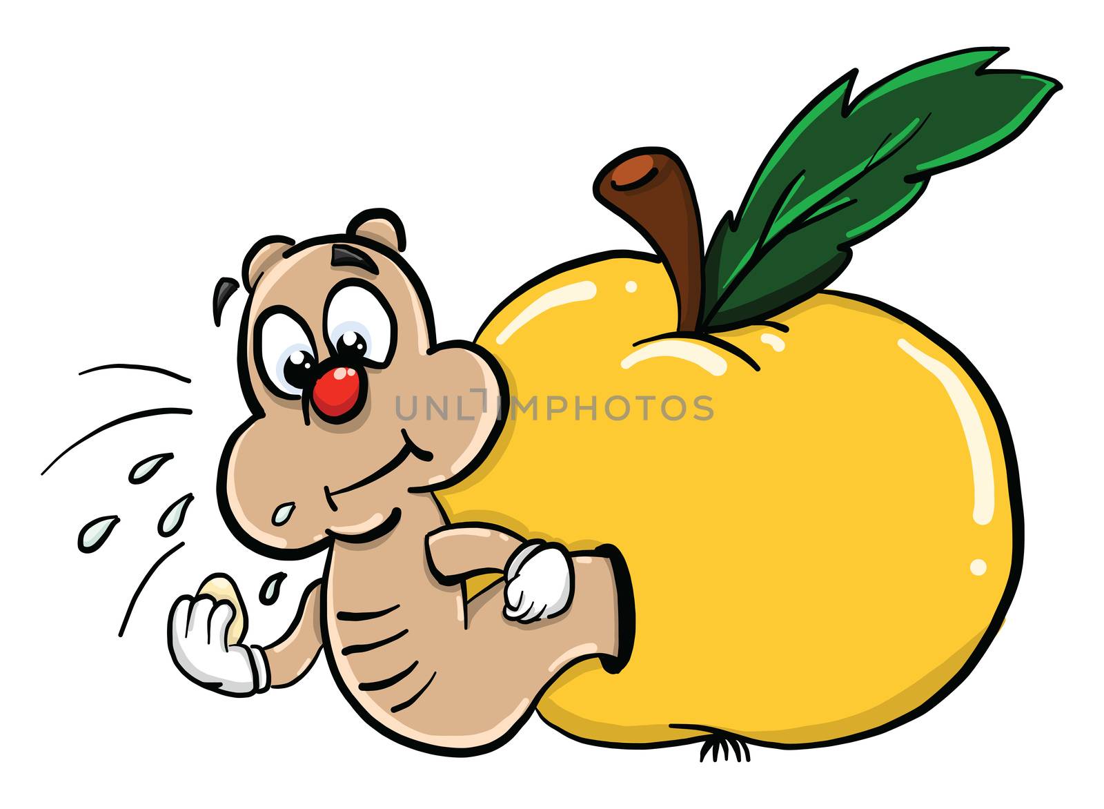 Apple with worm , illustration, vector on white background by Morphart