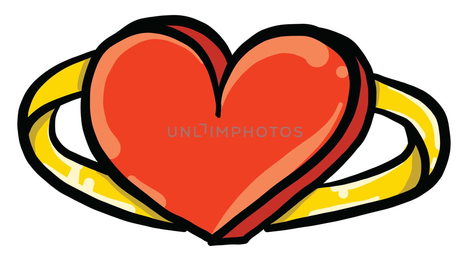 Golden ring with heart , illustration, vector on white background