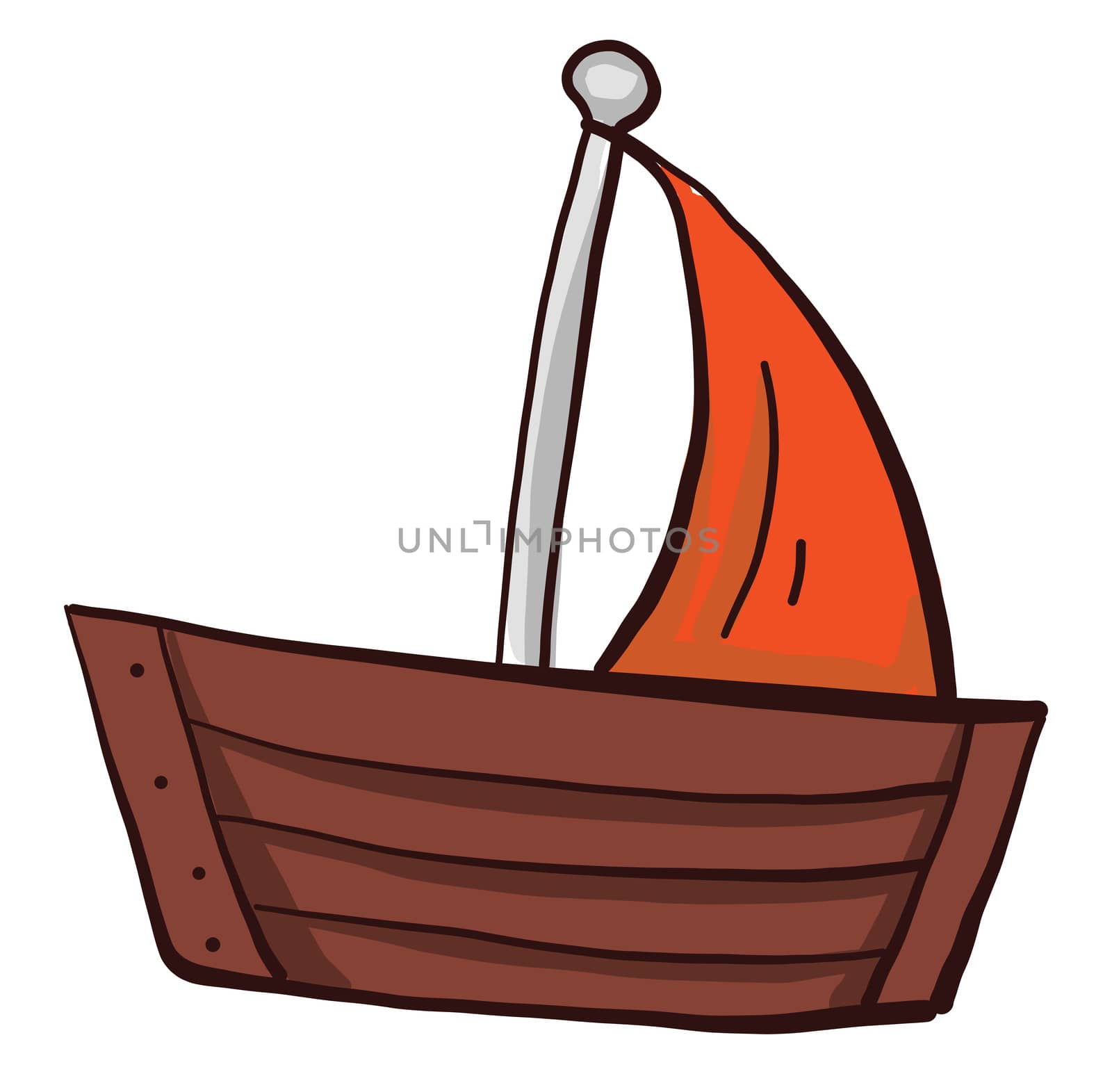 Boat with orange sail , illustration, vector on white background by Morphart