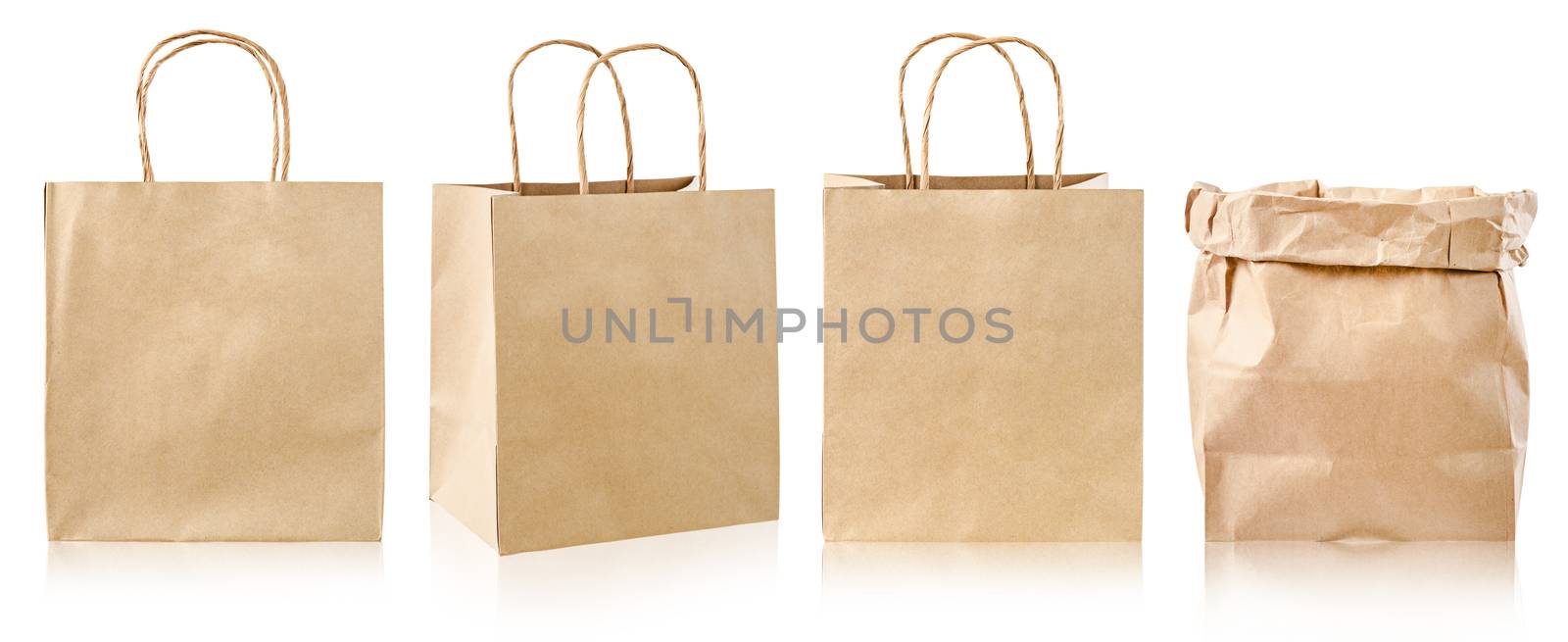 Set of vintage paper bag isolated on white background. by Gamjai