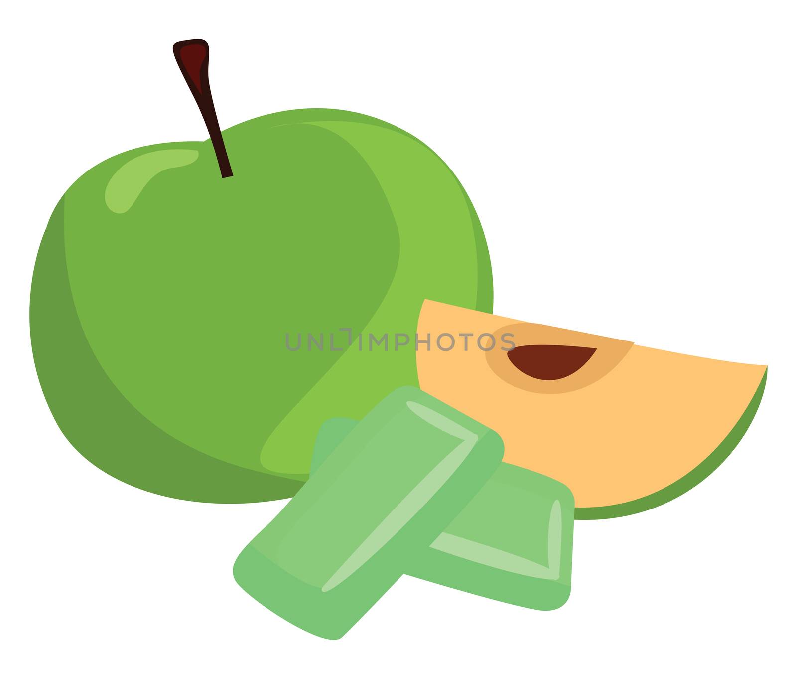 Green apple gum , illustration, vector on white background by Morphart